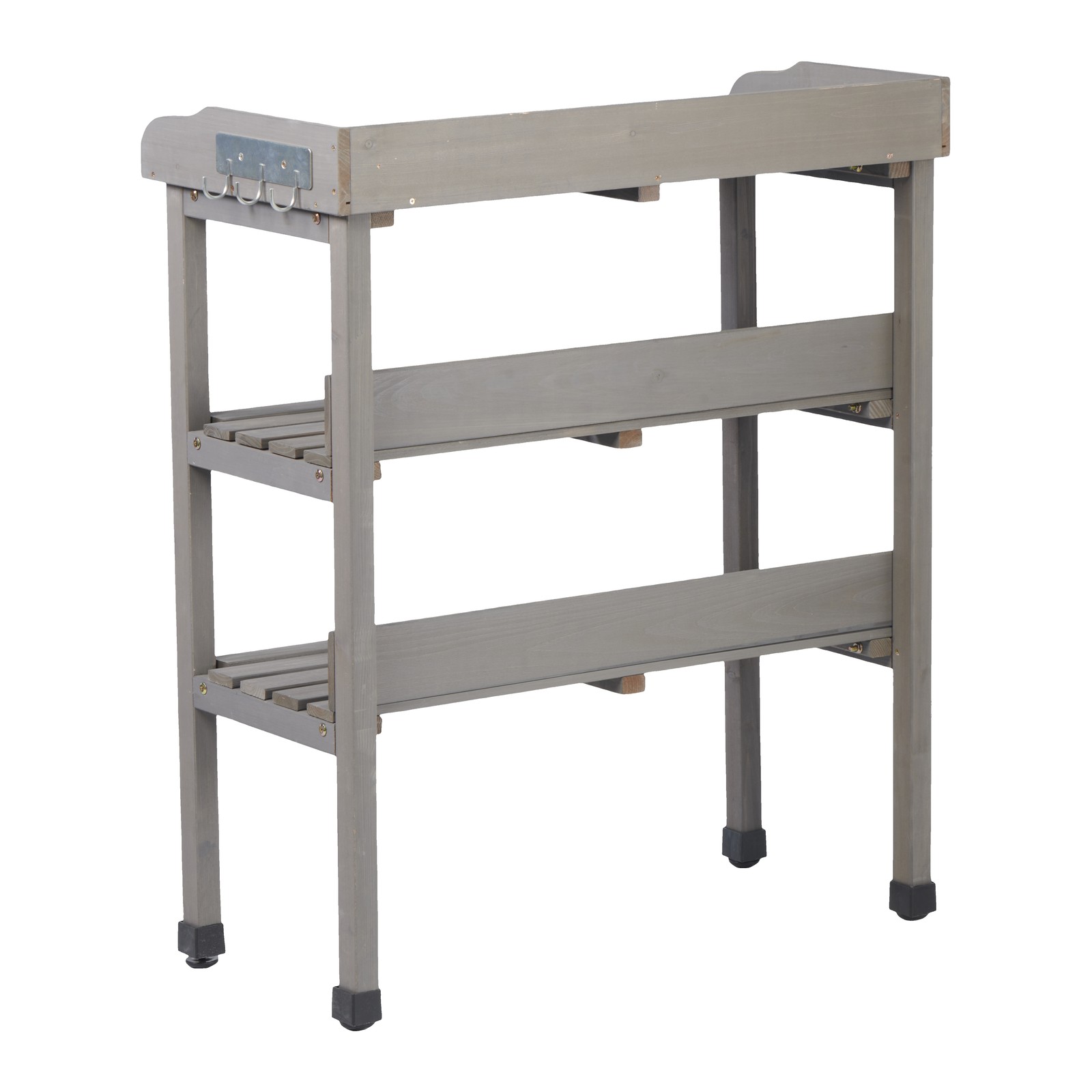 Potting Table with Metal Top, 3-Tier Solid Wood Workbench, 30.5" L