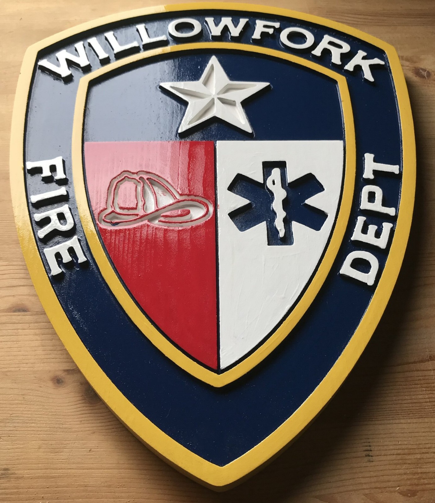 Fire Department Willowfork 3D routed plaque wood patch sign Custom carved