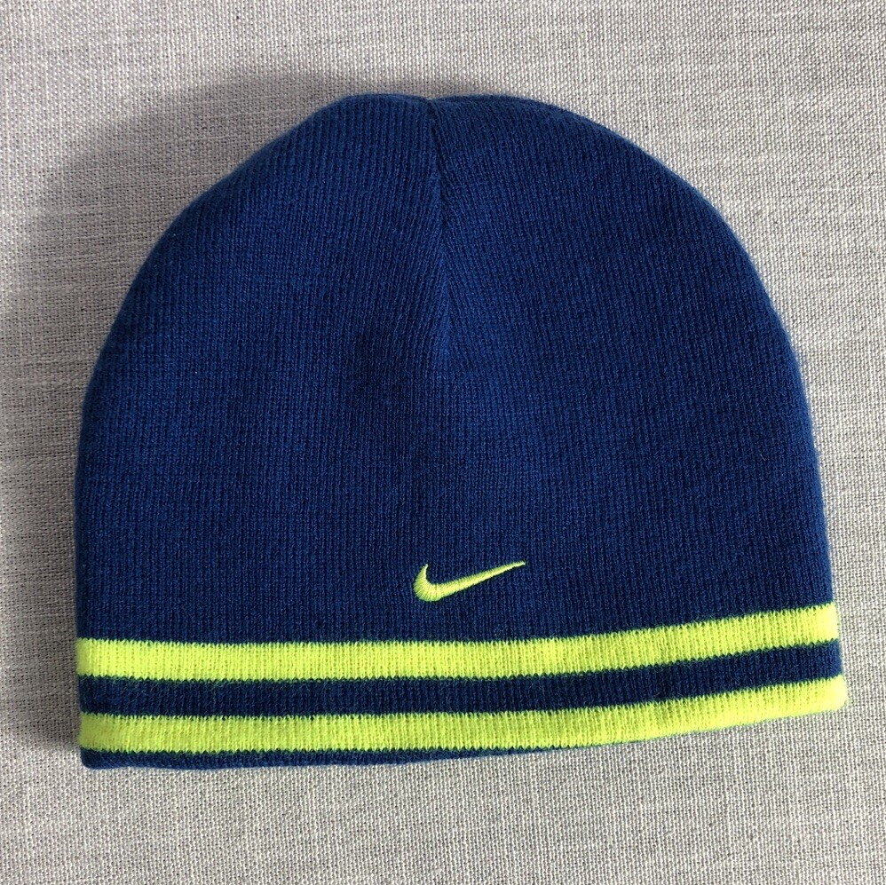 NIKE Knit Cap Youth Size Reversible Blue Yellow