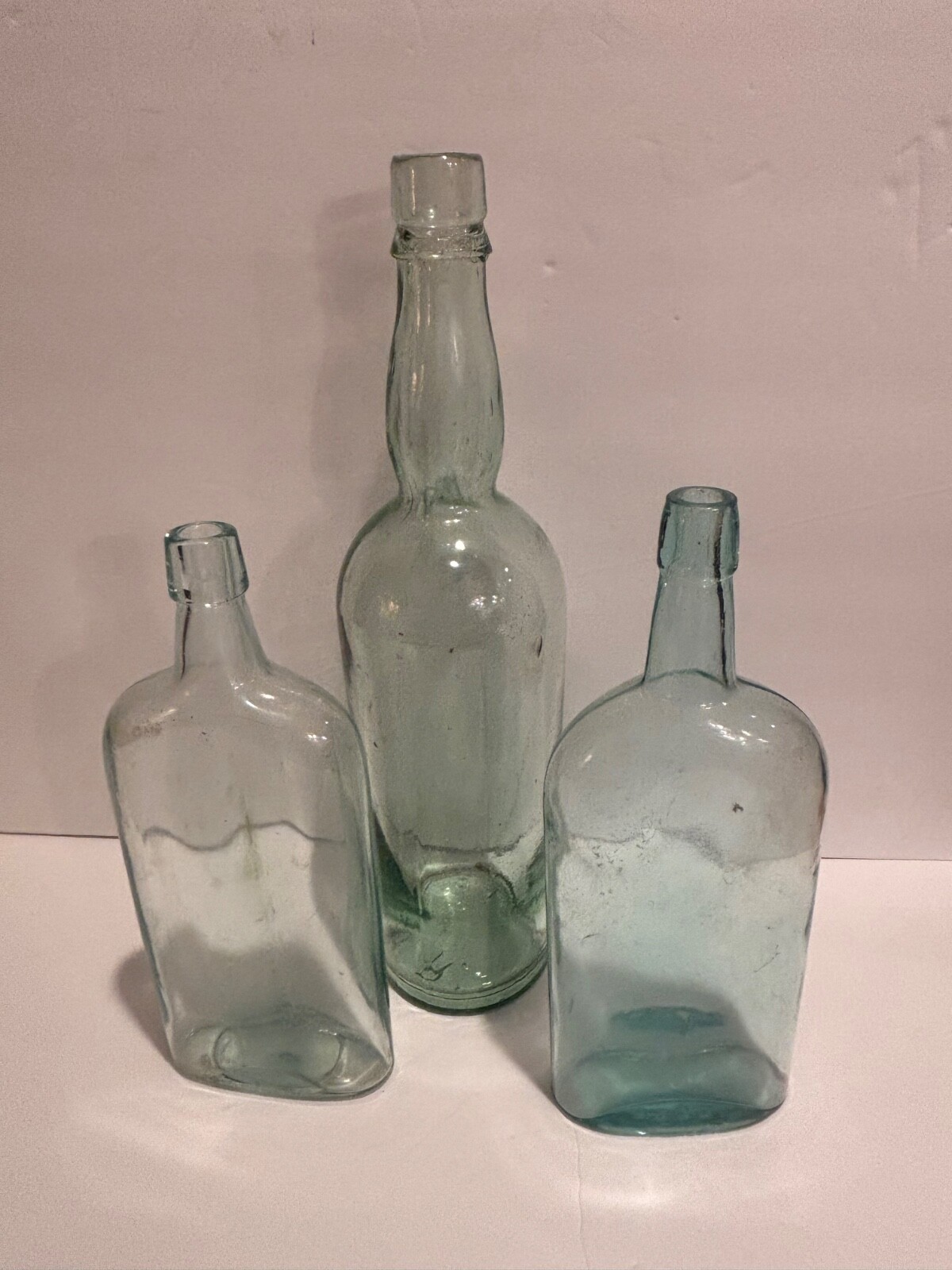 Antique Collection of 3 Liquor bottles Light Aqua Green