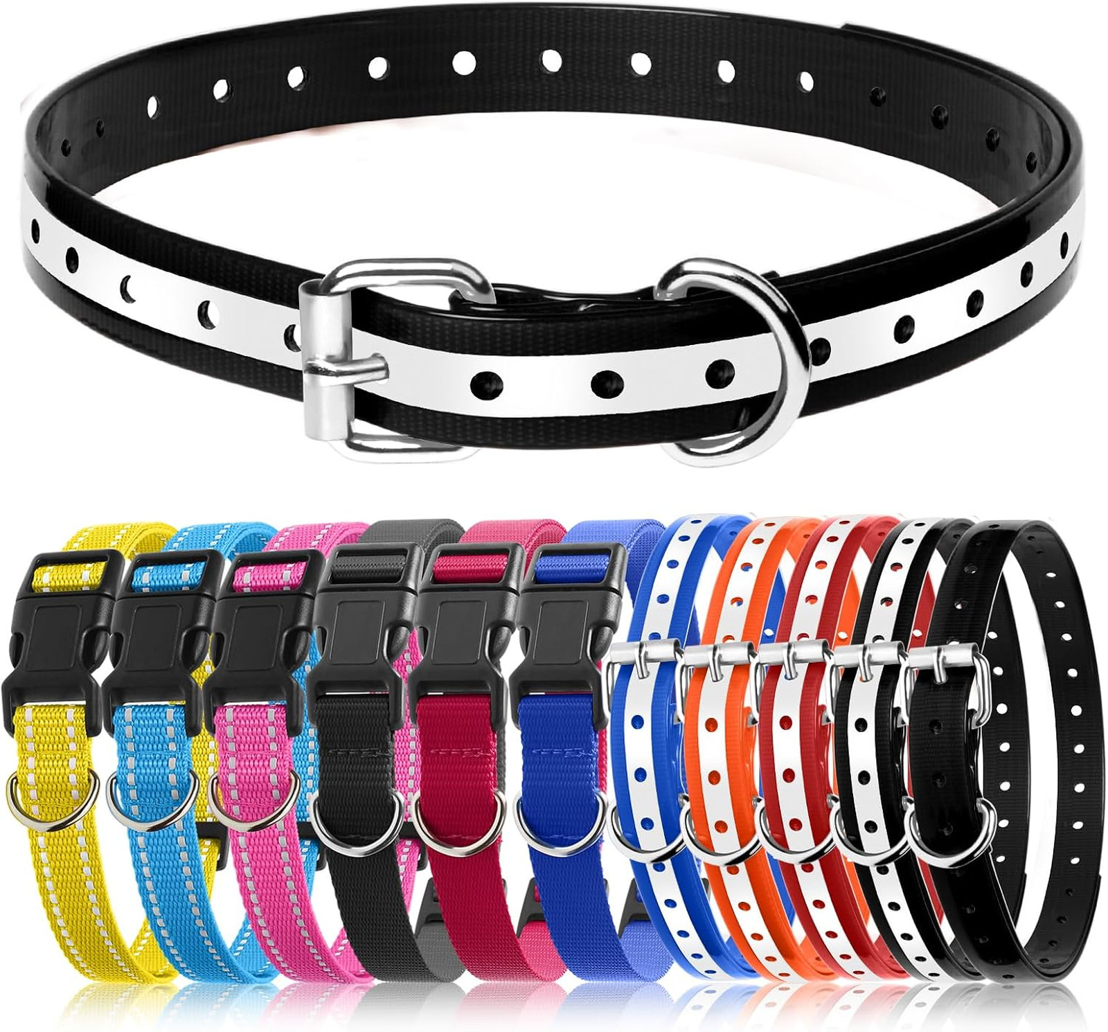 Shock Collar Replacement Strap TPU 2 Pack, Waterproof Reflective D-Ring