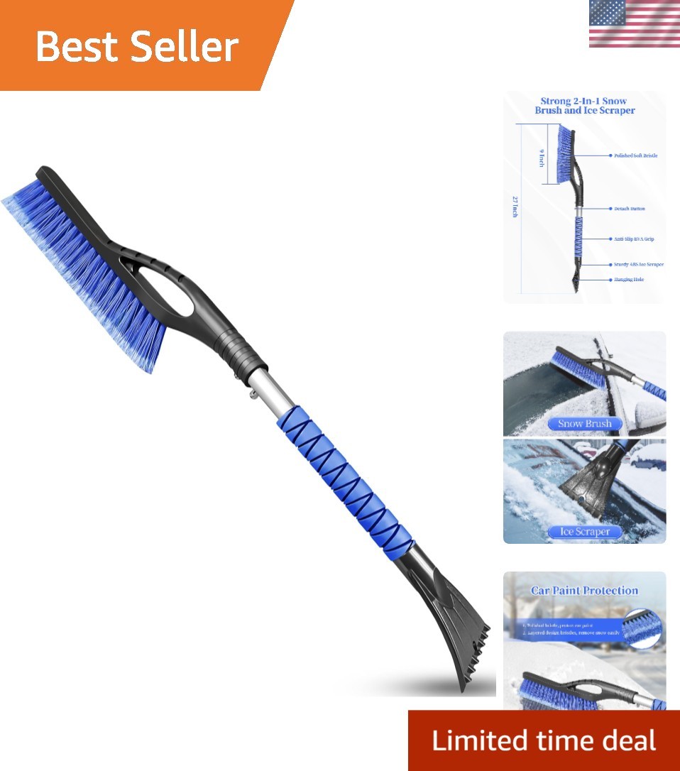 Ergonomic 27-Inch Ice Scraper and Snow Brush for Cars - Lightweight & Effective