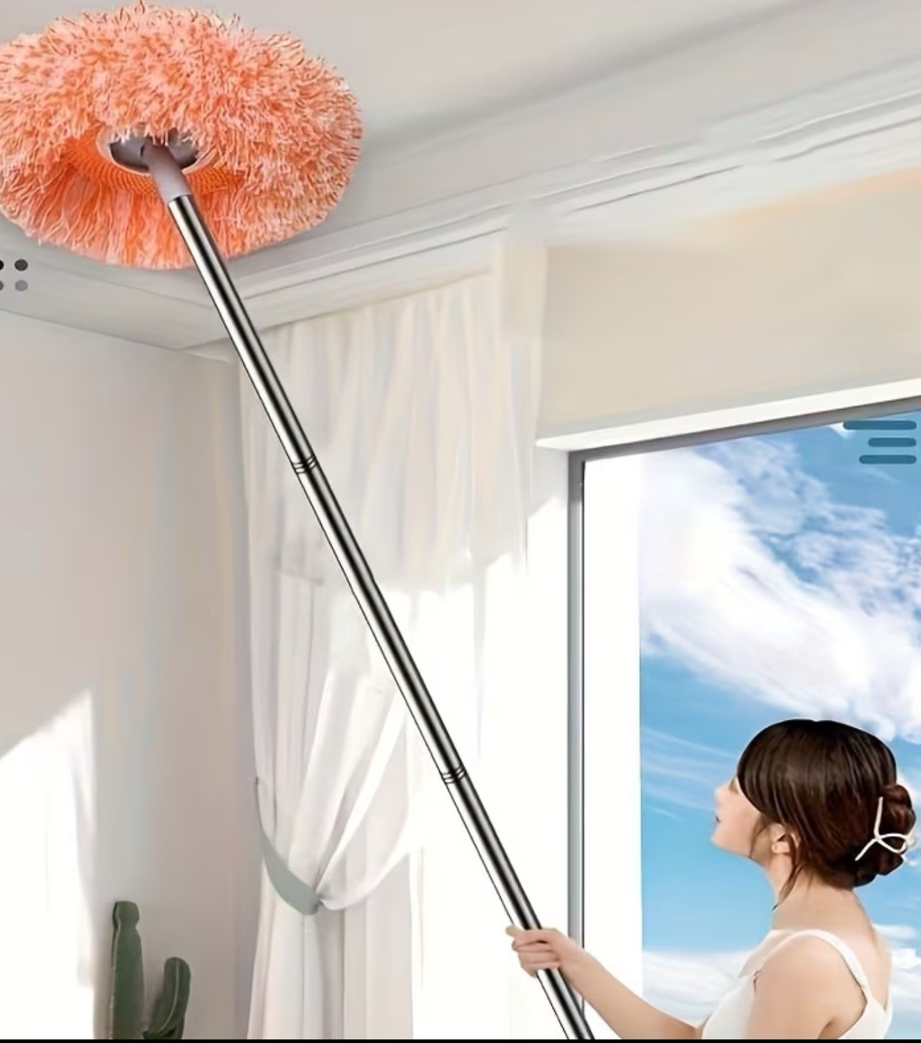 Telescopic Microfiber All-Purpose Duster with Metal Handle, Orange