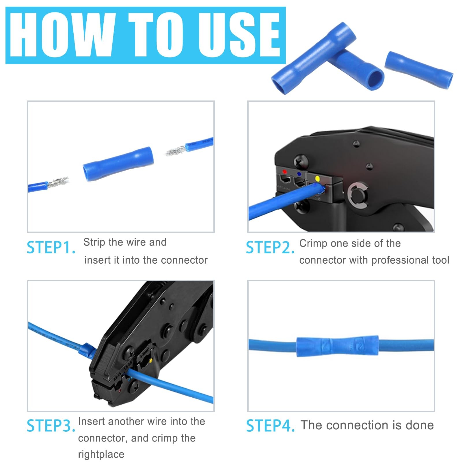 90 Pcs Butt Splice Connectors Kit 22-10 AWG Electrical Crimp Terminal Connector