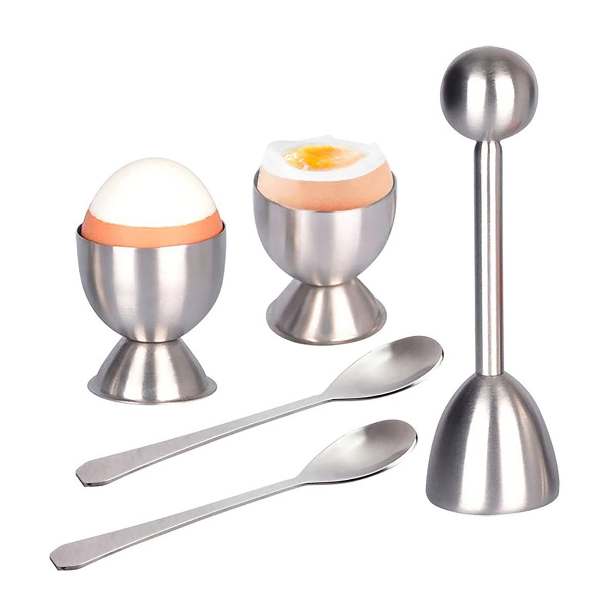 Xicennego Egg Cracker Topper Set of 5 - Includes 2 Cups, 2 Spoons Silver