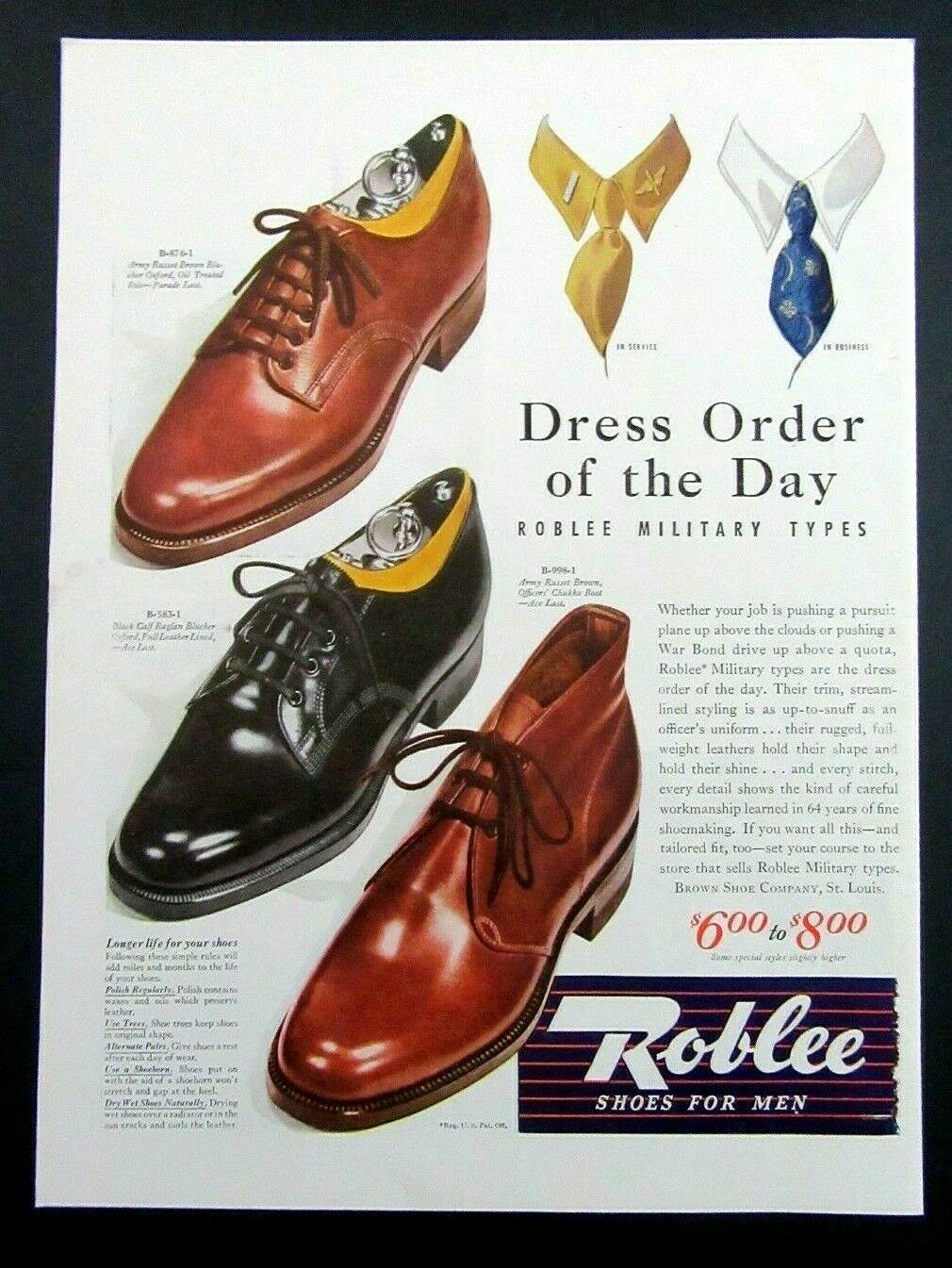 1943 ROBLEE Shoes For Men Magazine Ad - Dress Order Of The Day