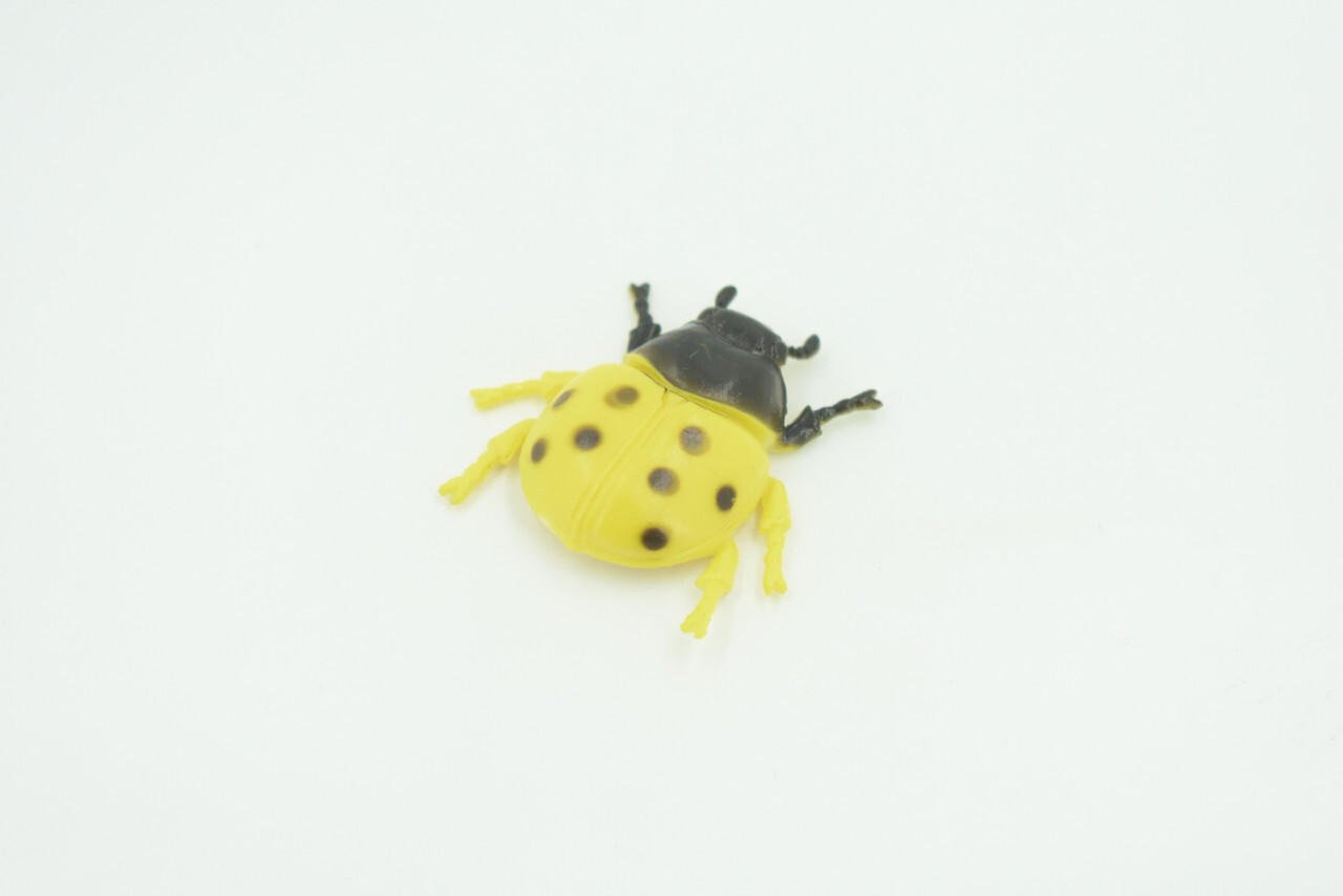 Yellow Ladybug Toy, Rubber Bug, Realistic Hand Painted Model 1 1/2" US20 B44