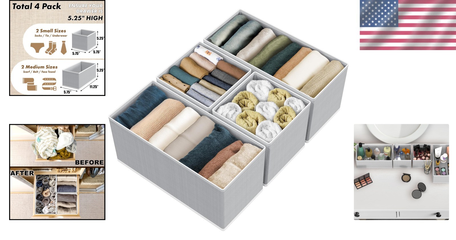 Multi-Compartment Gray Drawer Organizers for Comfortable Lingerie Storage