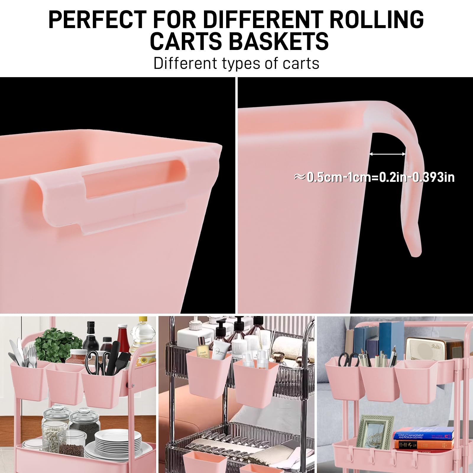 5 Pack Hanging Cup Holders, Multipurpose Rolling Cart Accessories Utility Car...