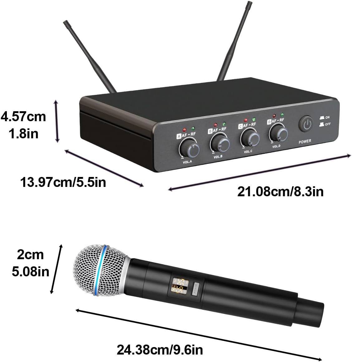 B-2000 Wireless Microphone System - 4 Handheld Mics for Karaoke & Events