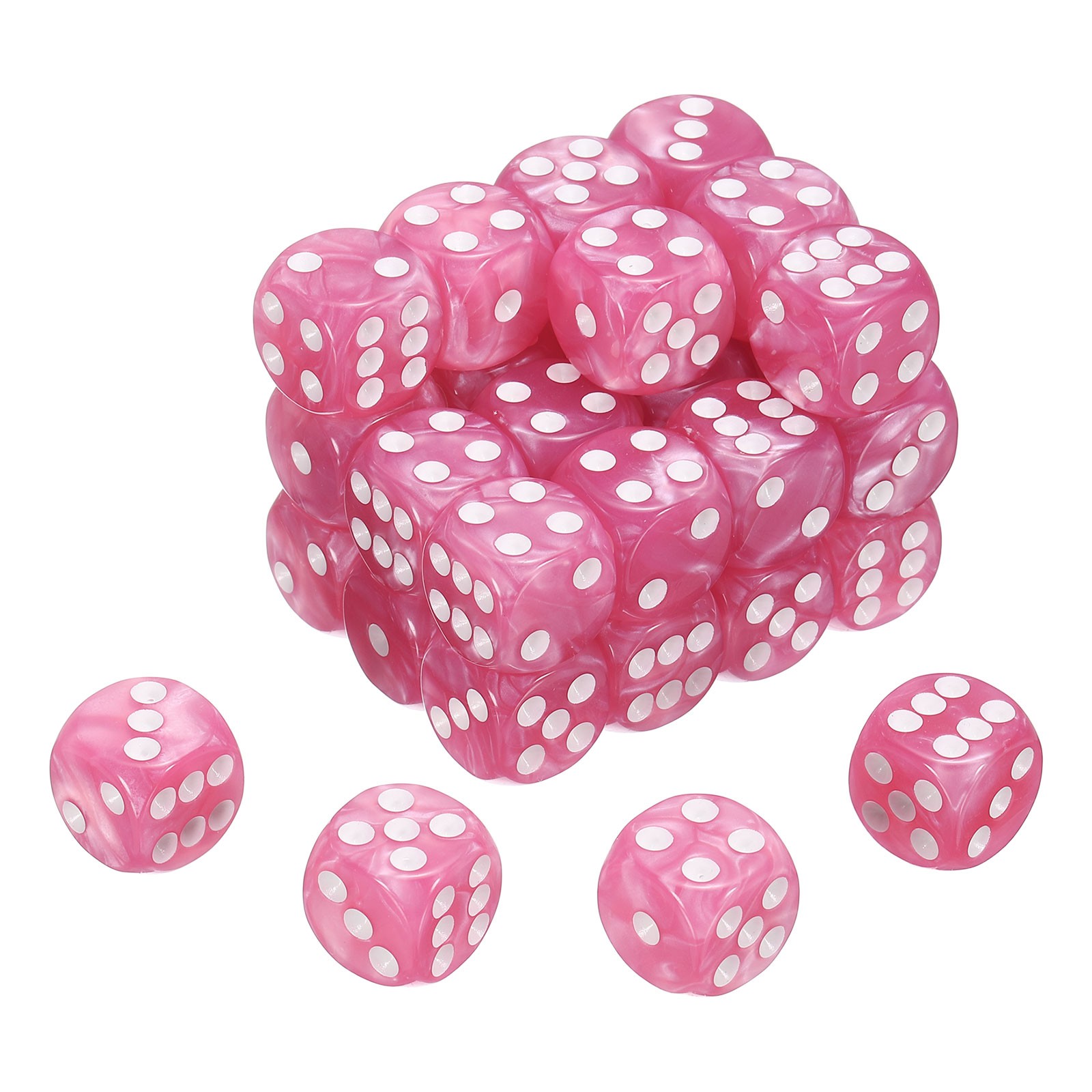 48Pcs 6 Sided Colored Standard Dice, Acrylic D6 Pearl Pattern Dice, Pink