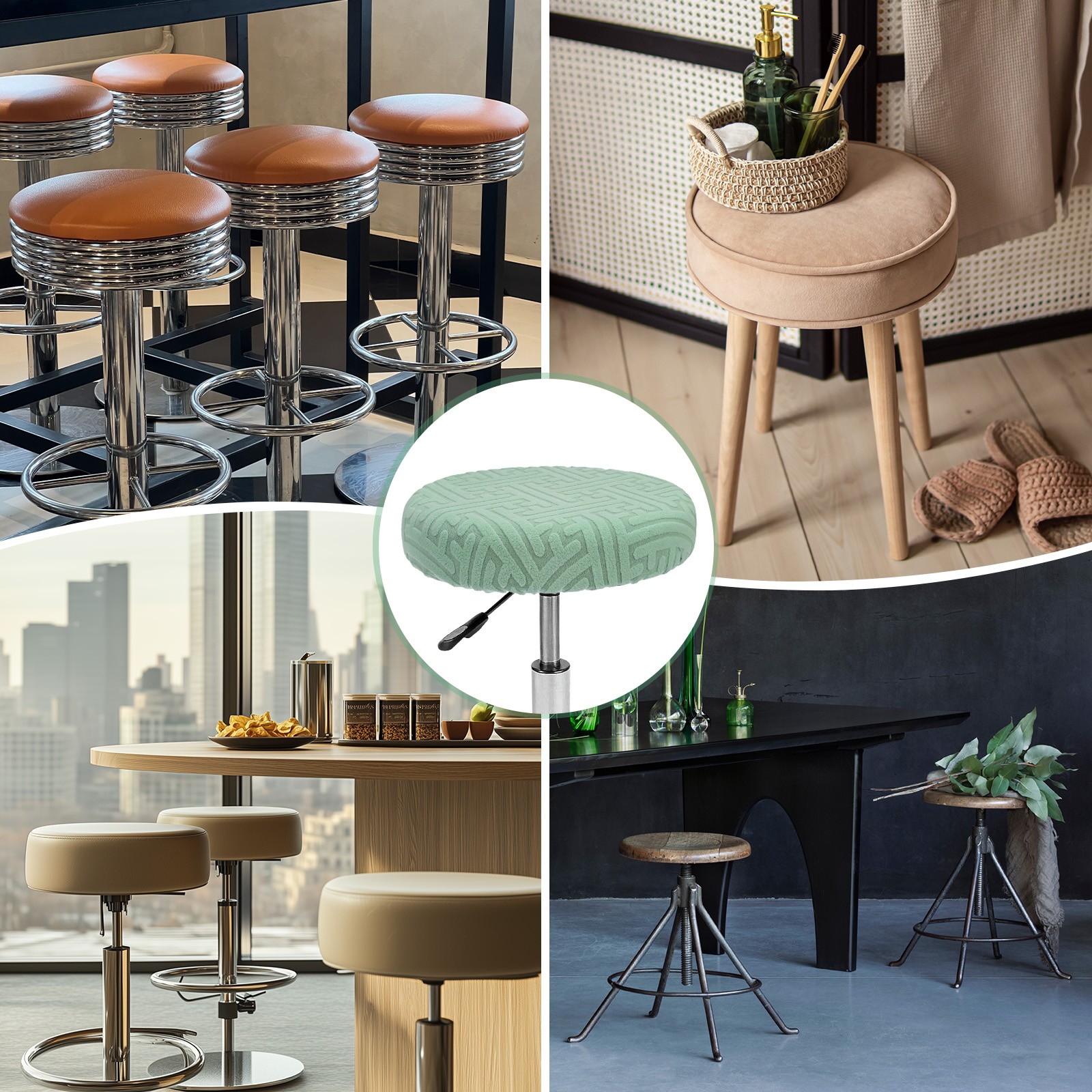 1-Pack Bar Stool Covers Round for 12-14 Inch Strip Pattern Covers [Bean Green]