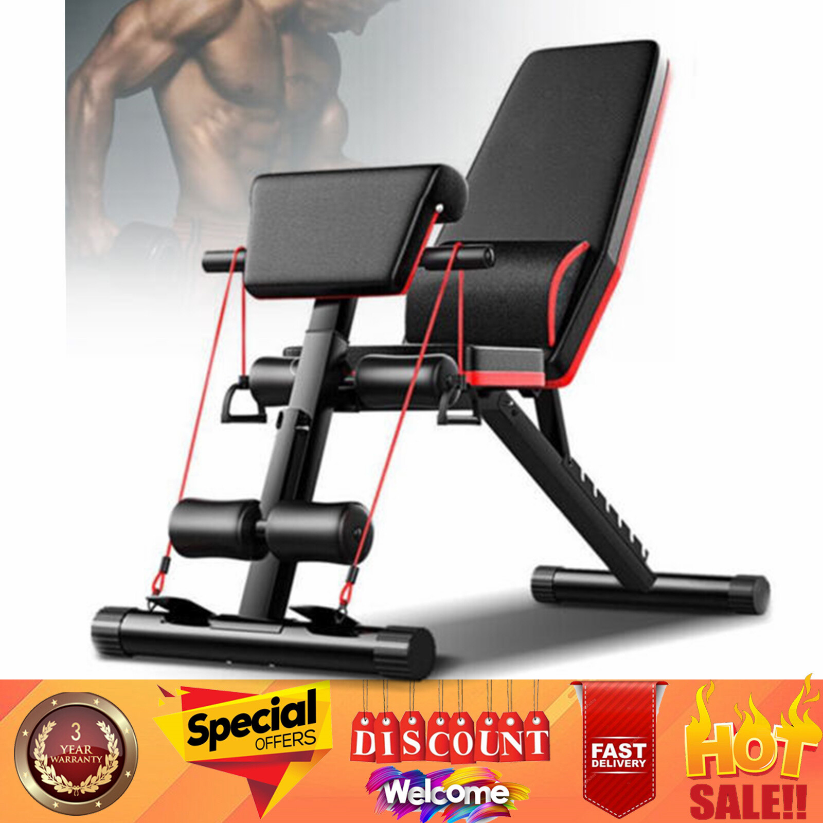 Adjustable Weight Bench Incline Decline Foldable Full Body Workout Gym Exercise