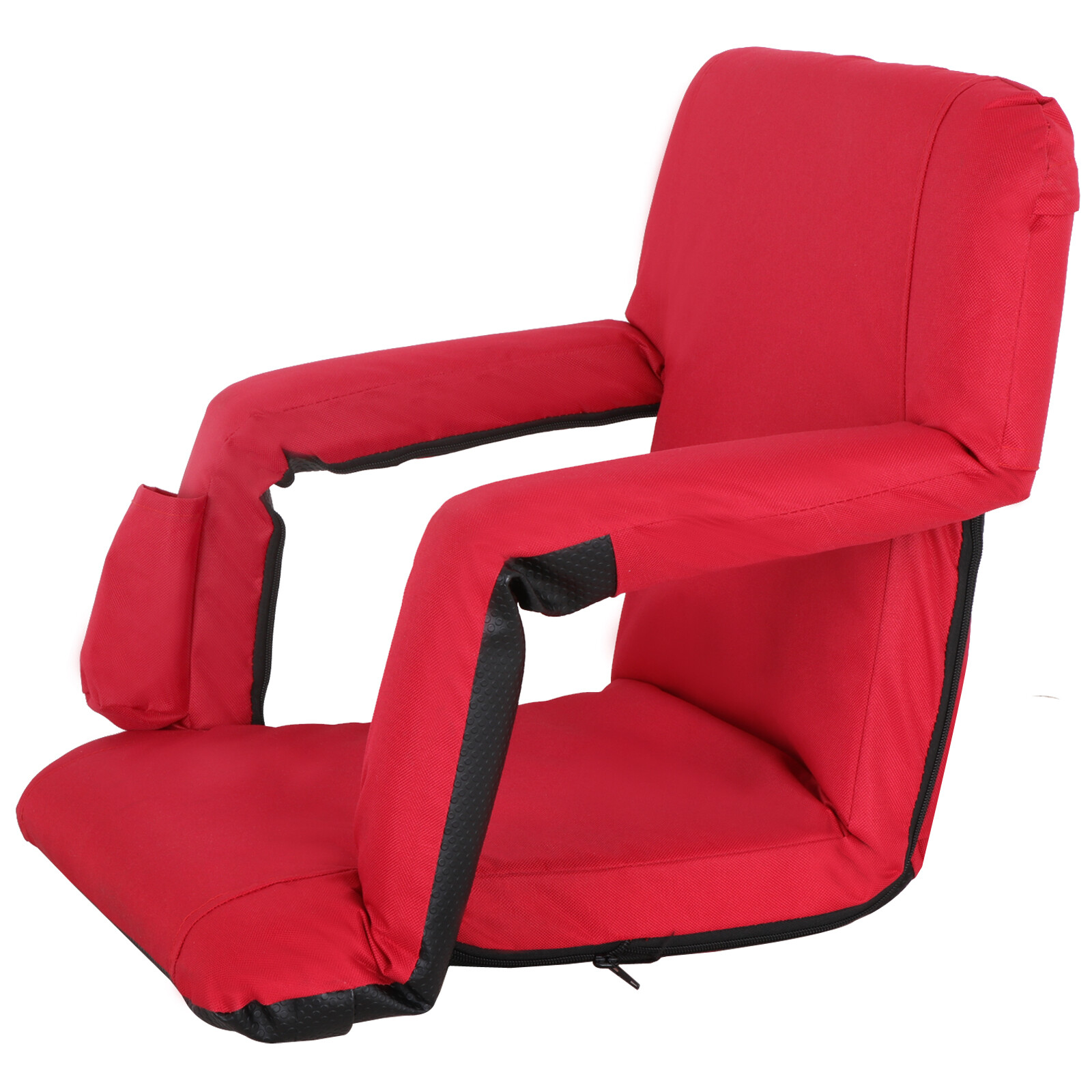 Red Bleacher Chair Folding Stadium Seat  Padded Backs Cushion Bottle Pocket