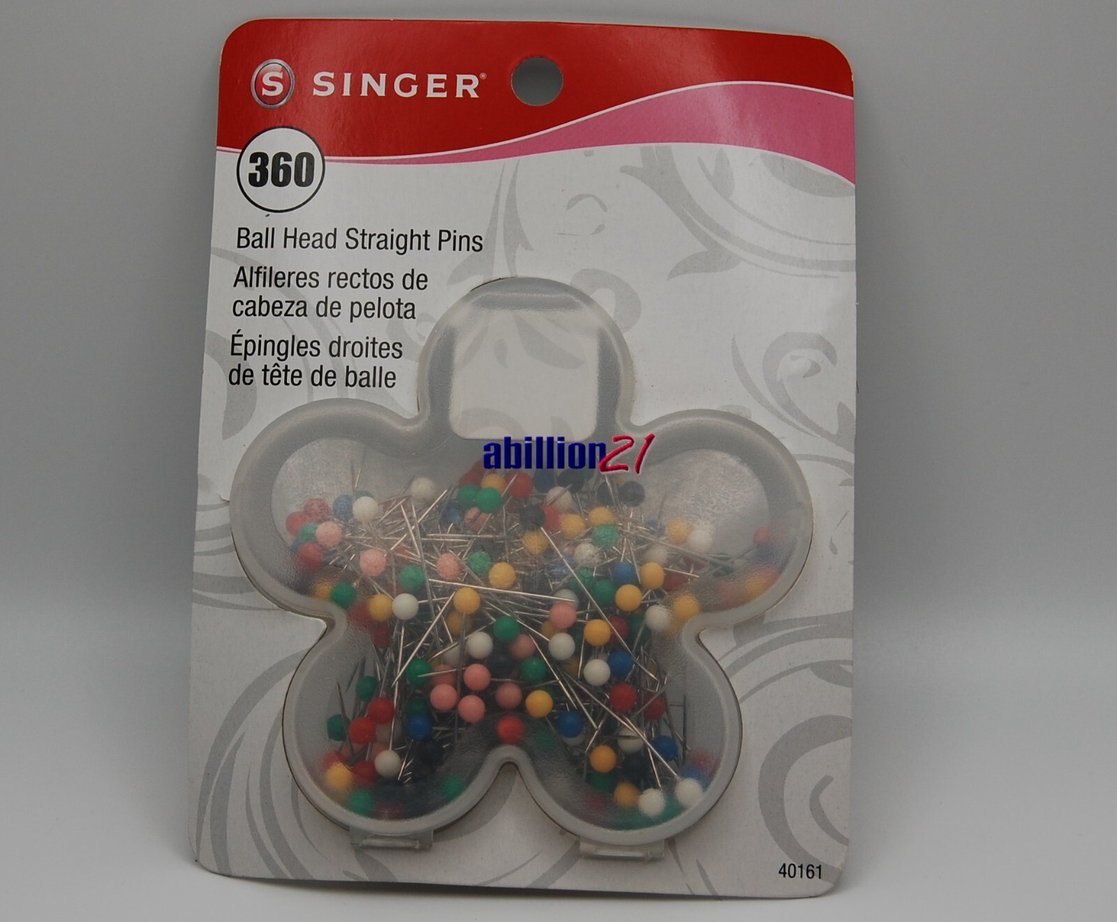 Singer Ball Head Straight Pins 360ct Flower Storage Case Size 17 1-1/16" 40161