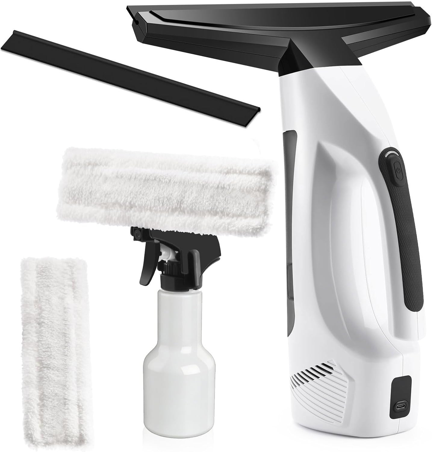 Window Vacuum Squeegee Cordless, Handheld Window Vac with Multi-Purpose Spray Bo