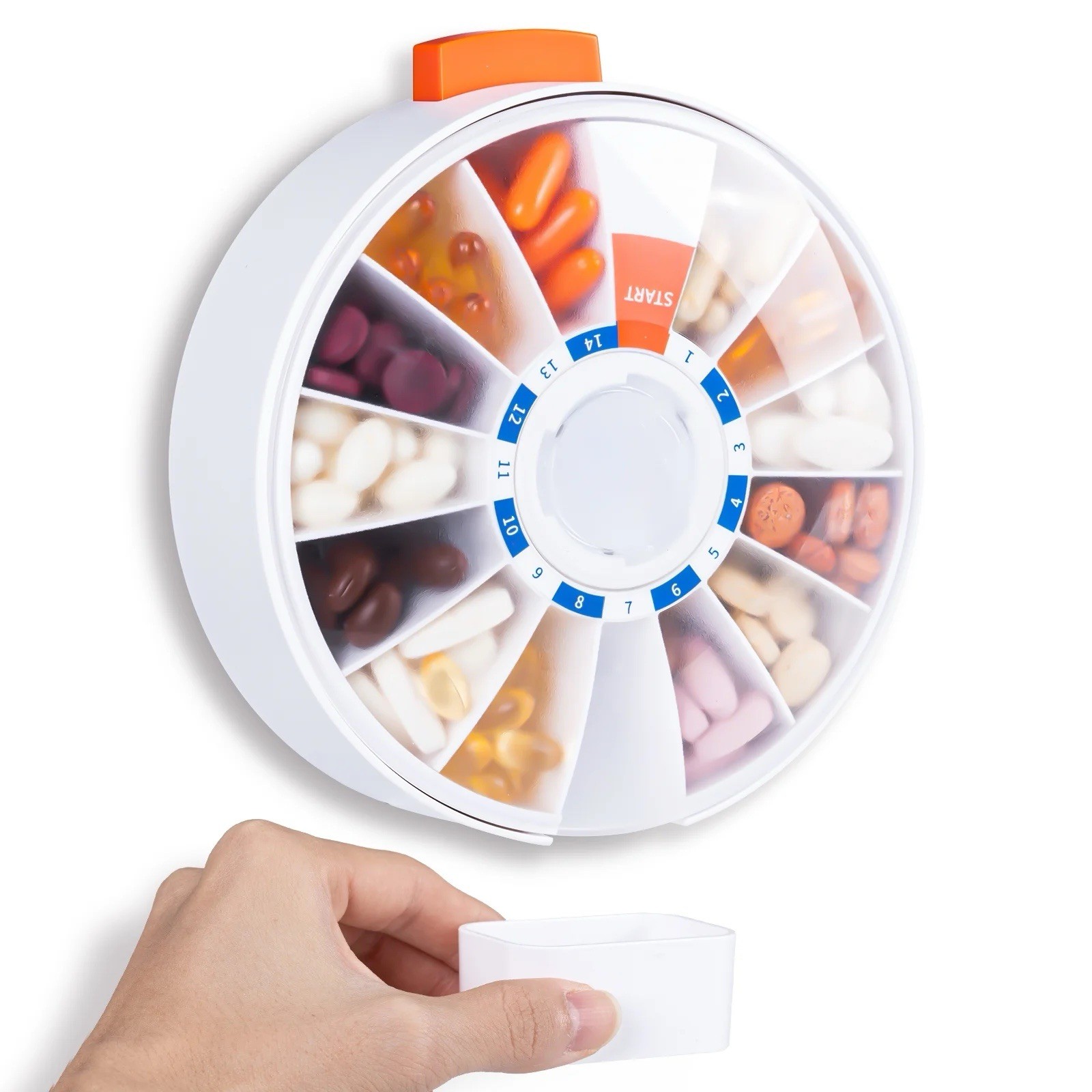 Daviky Desktop Pill Dispenser Daily Large Pull Box Organizer Wall Pointed 14 Day