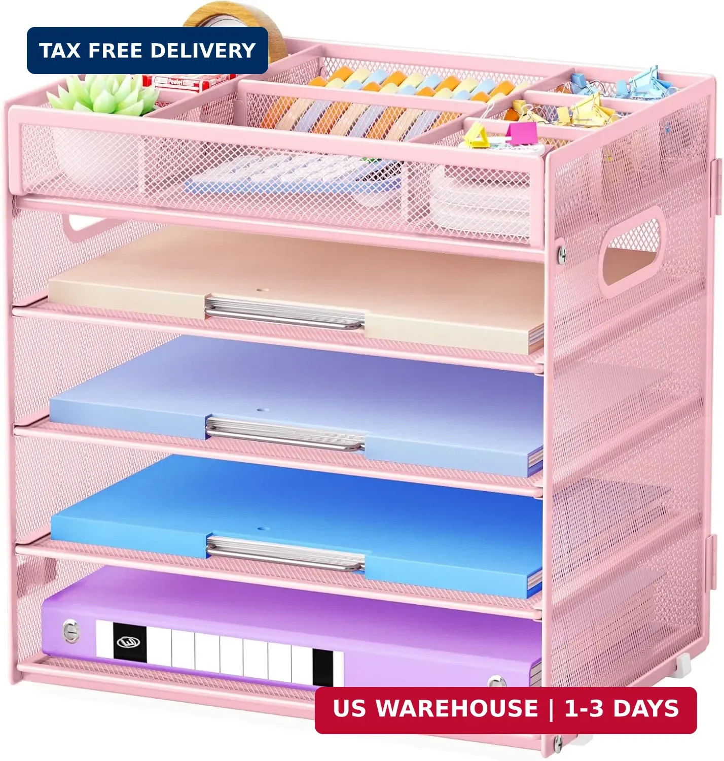Marbrasse 5-Tier Letter Tray Paper Organizer with Handle, Multi-Functional Mesh
