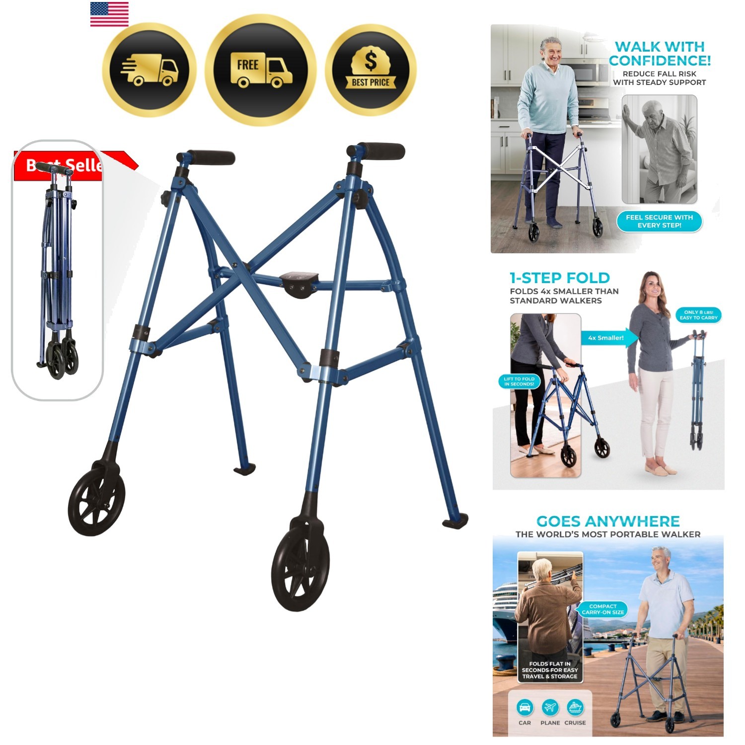 Space Saver Walker, Lightweight Folding Rolling Mobility Aid for Seniors & Ad...