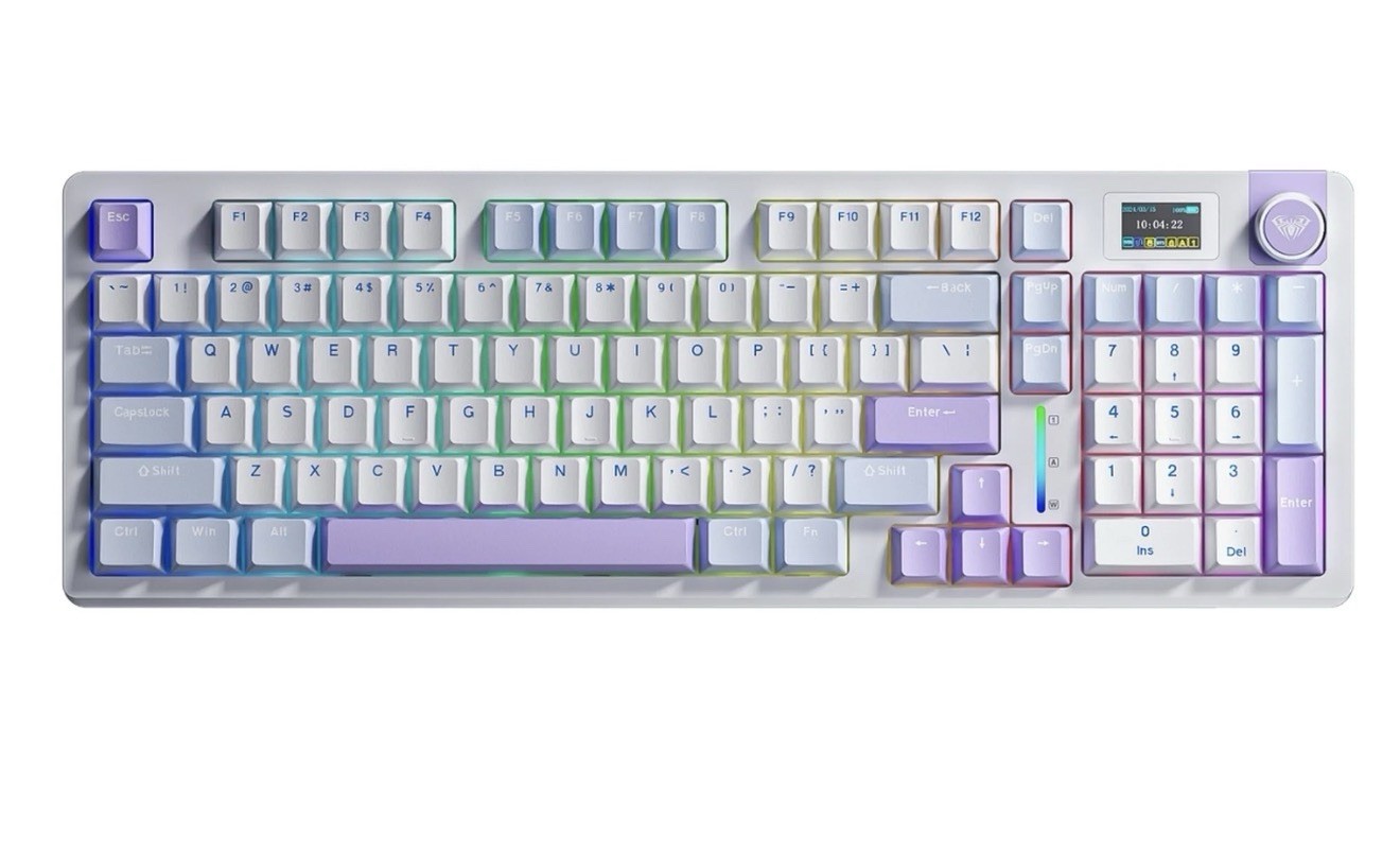 AULA F99 Pro Tri-Mode Wireless Mechanical Keyboard w/ Knob,  Blue Purple White