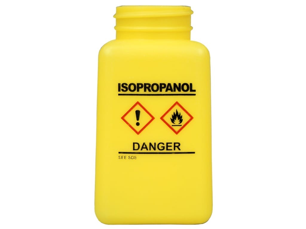 Menda 35738 - durAstatic dissipative HDPE yellow square bottle, GHS label