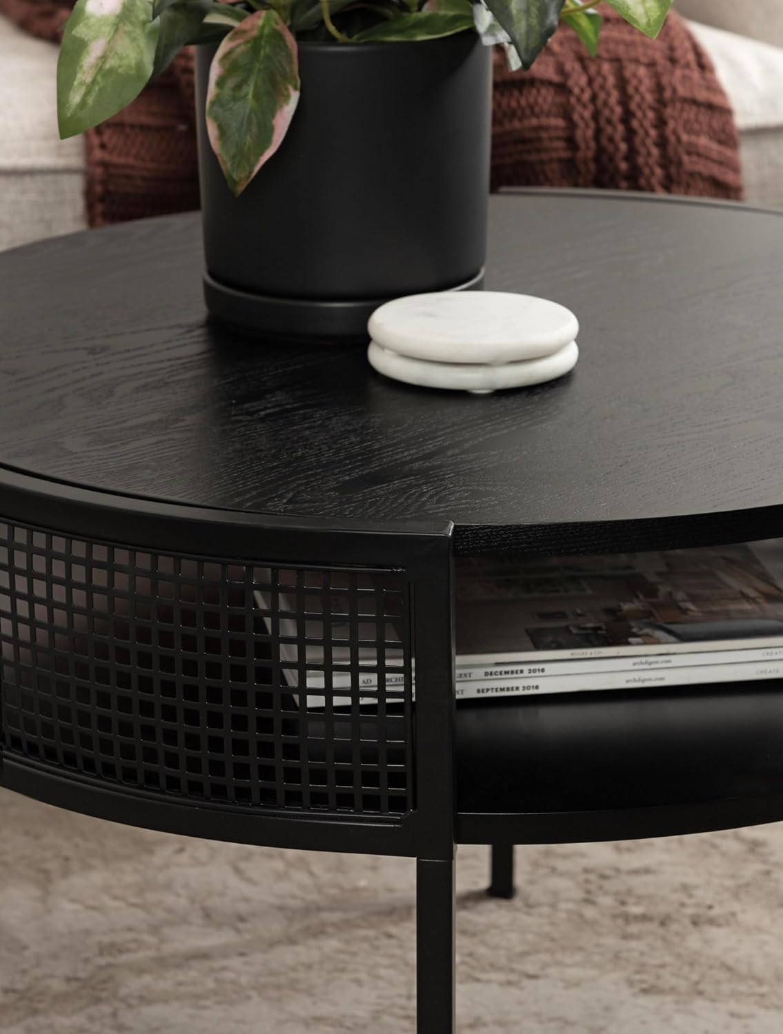Urso Modern Tiered round Coffee Table, 26 X 25 X 18, Black, Transitional Two-Tie