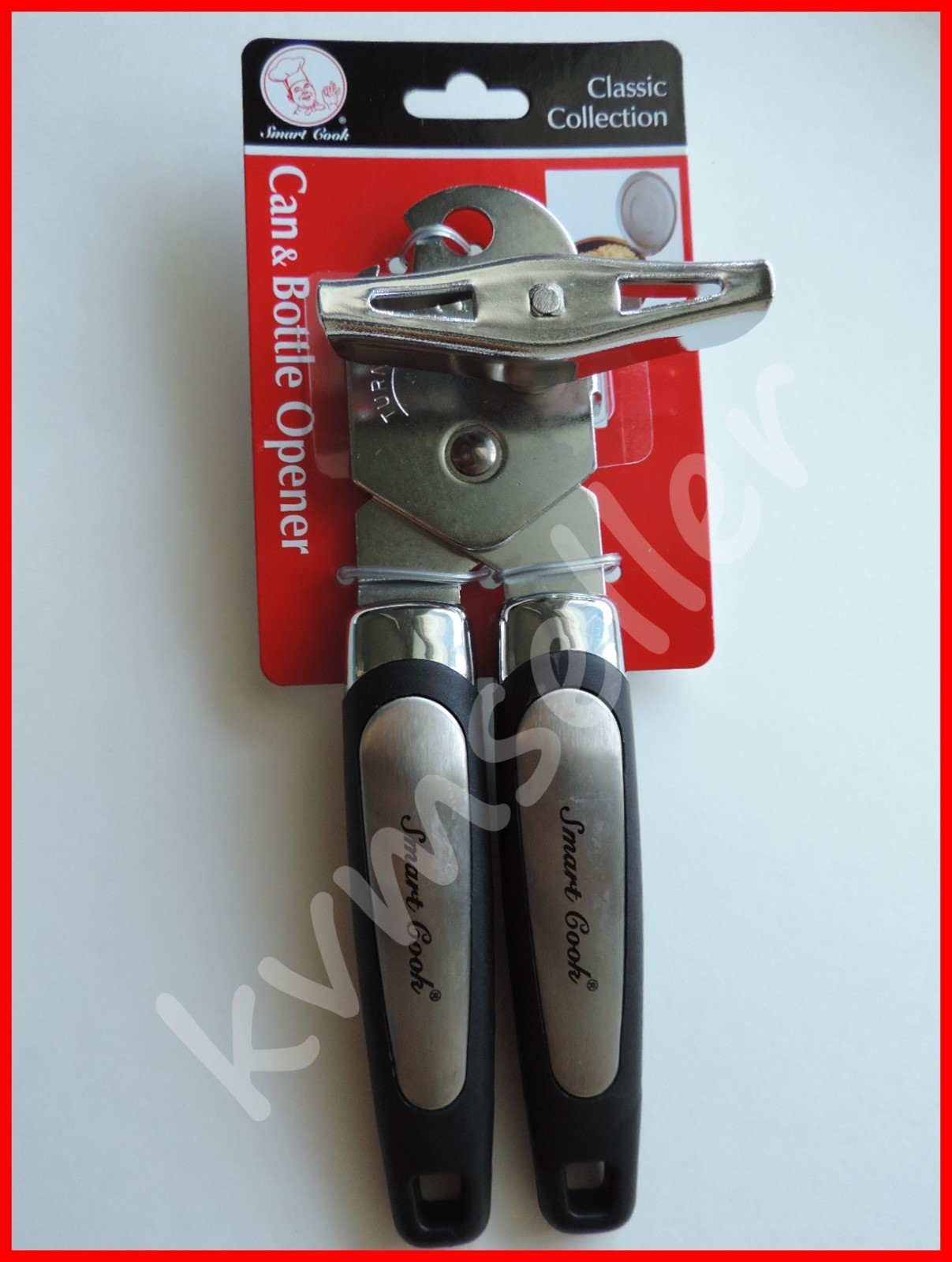 Stainless Steel Can Opener & Bottle Opener Heavy Duty Black & Silver Handles