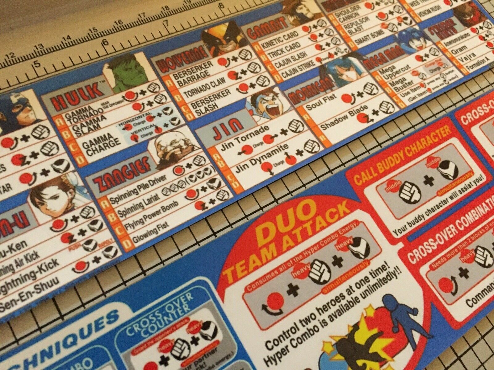 Marvel vs Capcom Arcade Marquee 26"x8" and Moves and Instruction Sticker Sheets