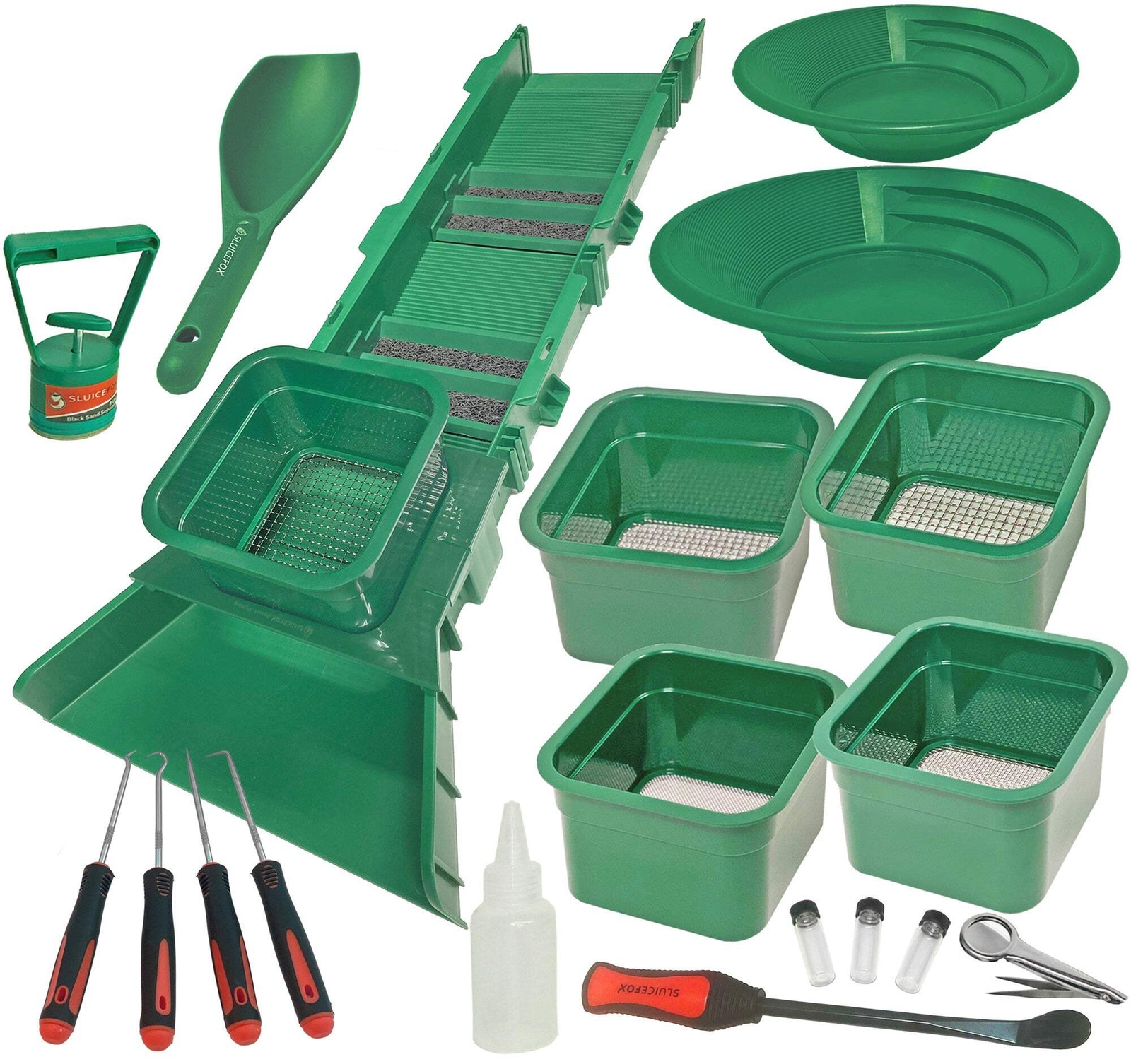 Sluice Box Compact Gold Panning Kit; Portable Sluice Box and 5 Classifier Siftin