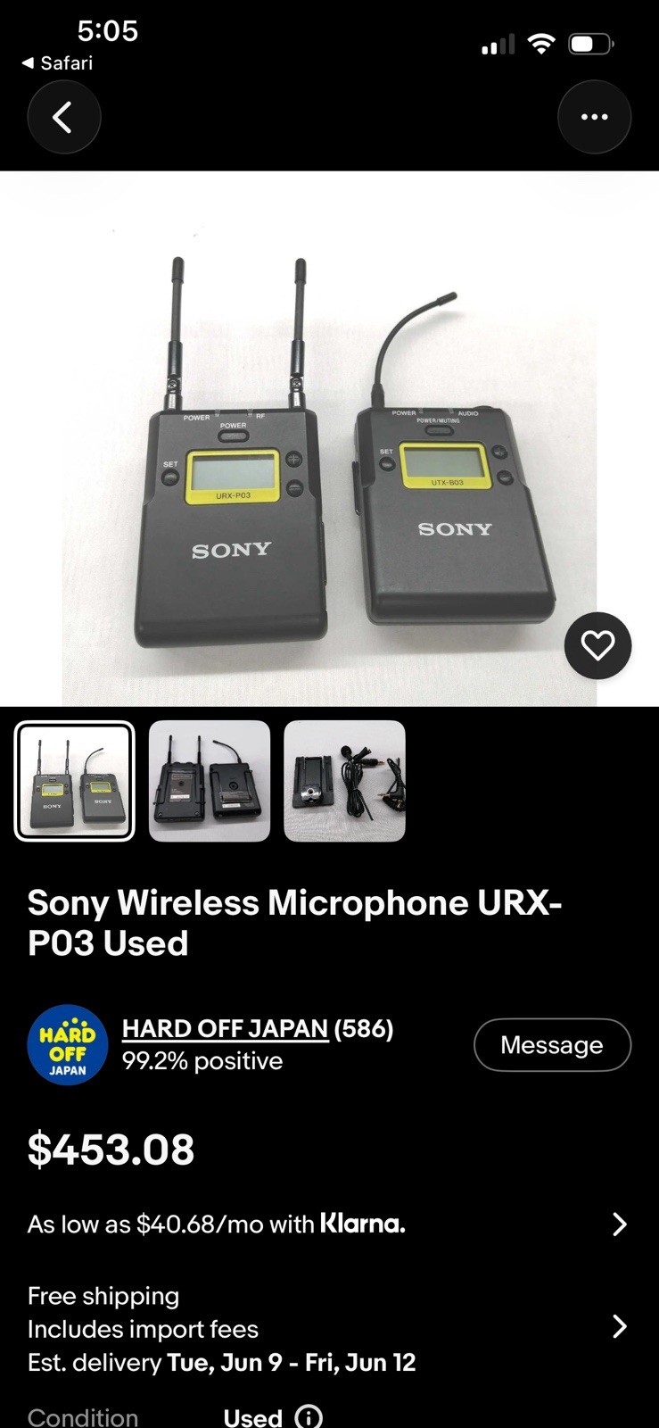 Sony Wireless Microphone URX-P03 UTX-B03 Set, 3.5mm Audio Console/Tabletop