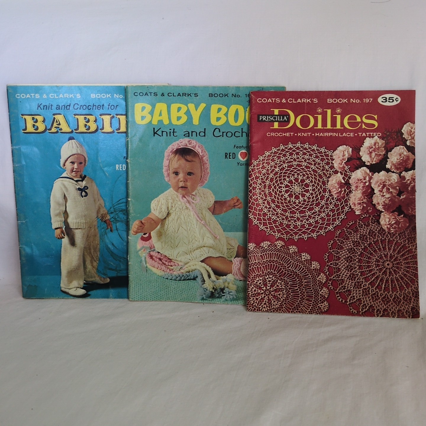 Vintage Coats & Clark Knit Crochet Baby Fashion Pattern Books Lot of 2 Doilies 1