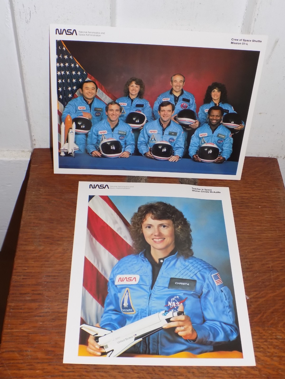 Vintage Pair of NASA Space Shuttle Crew & McAuliffe Promotional Card Stock Photo