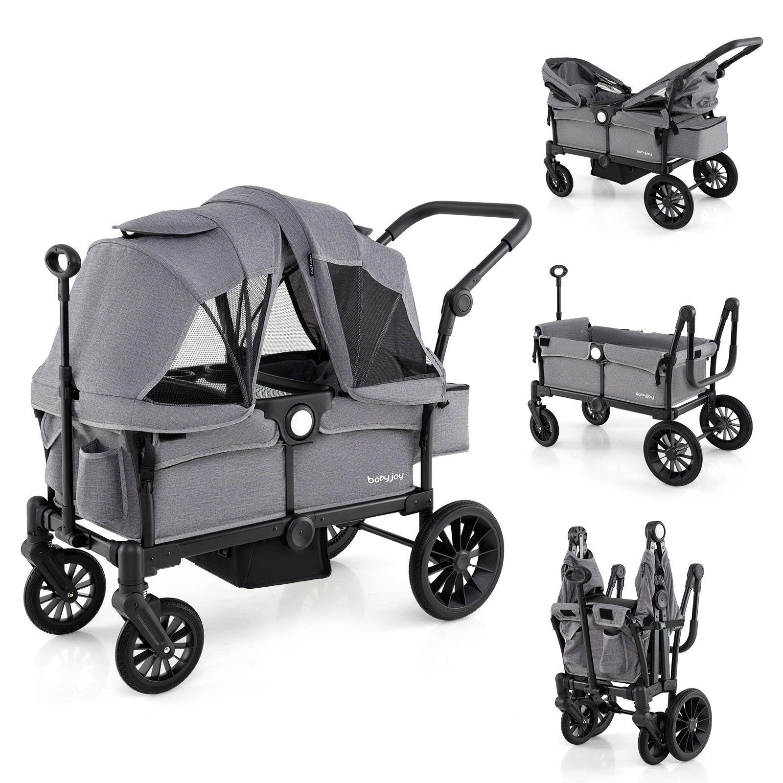 Wagon Stroller for 2 Kids Push Pull Double Stroller w/ Adjustable Handle
