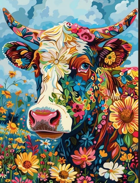 Newsight Paint by Numbers for Adults & Kids & Beginners 20"Wx16"L, Color Cow