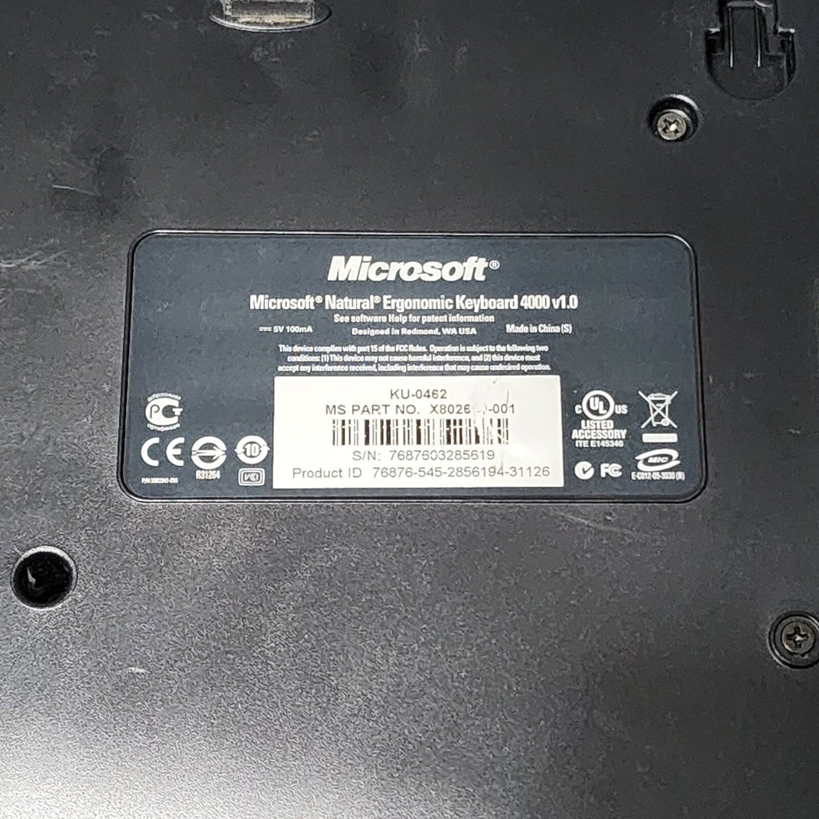 Microsoft Natural Ergonomic Keyboard 4000 v1 KU-0462 Wired