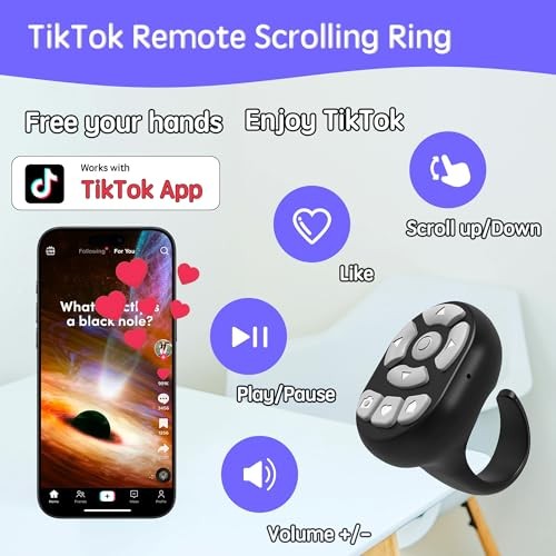 TikTok Scrolling Ring Microphone Remote Control,Fingertip Wireless Black