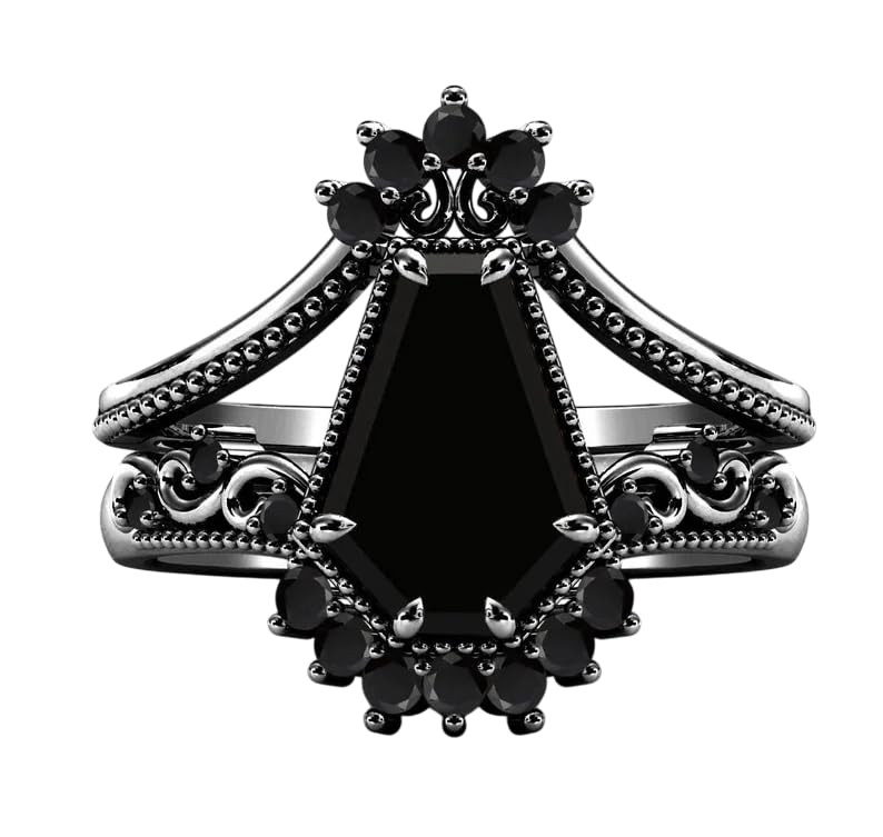 1.5Ct 11x7mmUnique Coffin Cut Black Onyx Wedding Engagment Signet Ring for Women