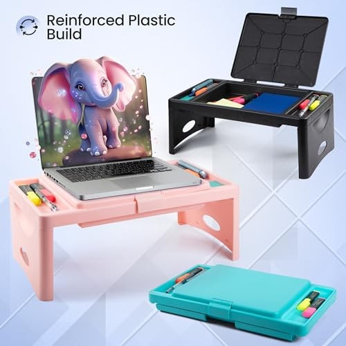 Foldable Lap Desk - 9.75x12 In - Plastic - 2 Accessory Pockets & Black