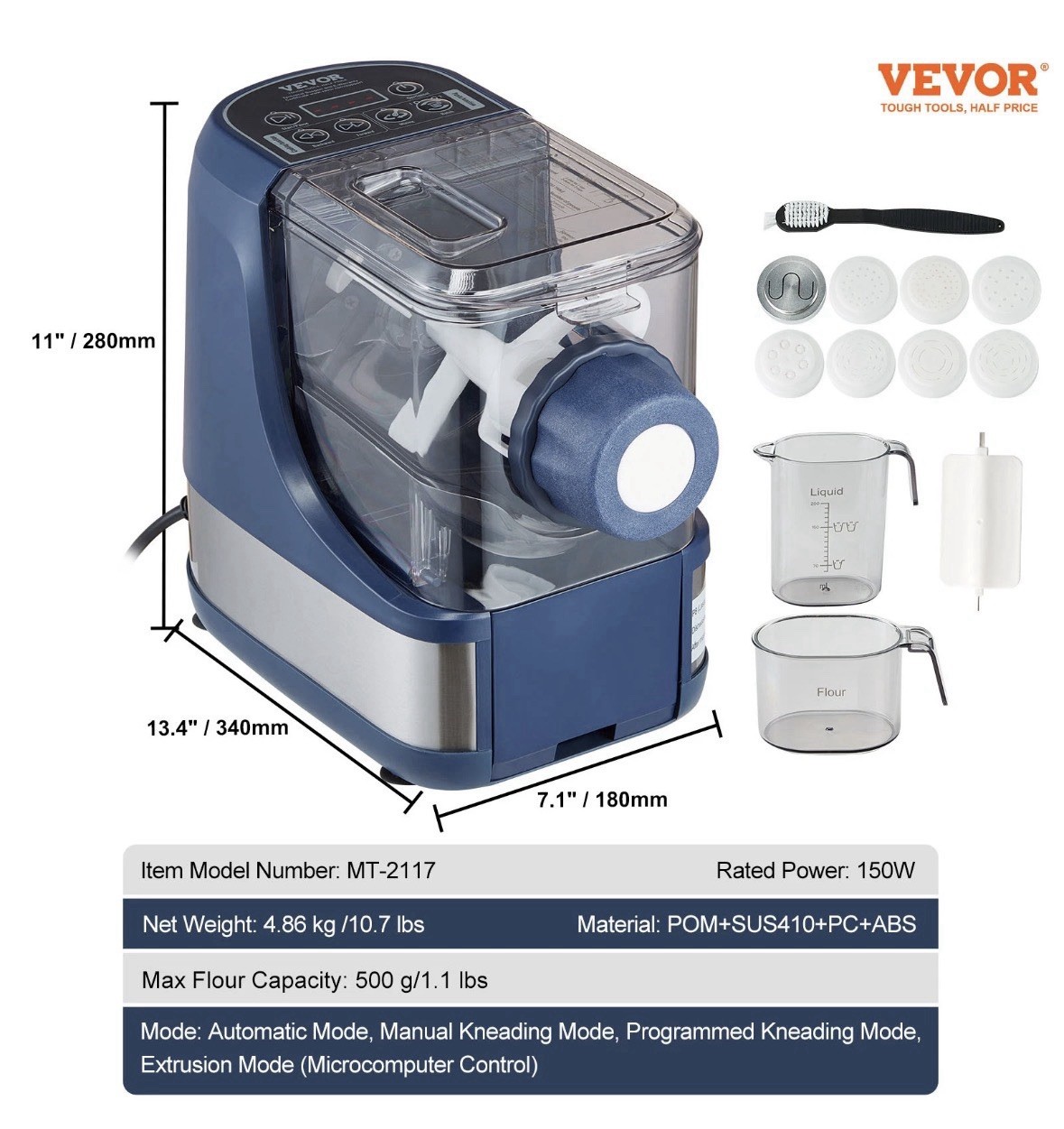 VEVOR Electric Pasta Maker Automatic Noodle Making Machine with 8 Pasta Shape