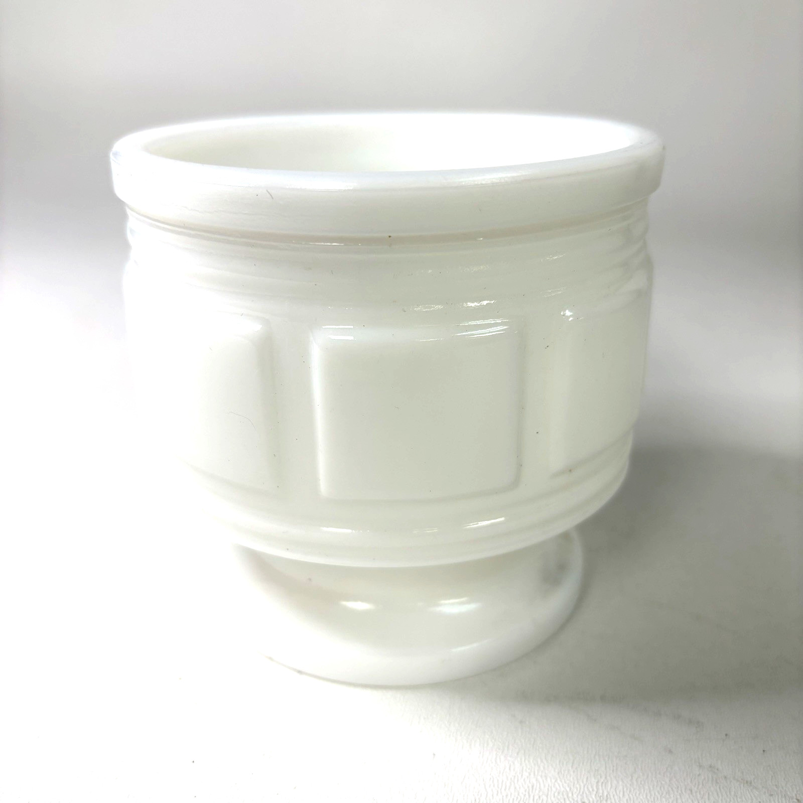 Vtg Milk Glass Footed Planter Vase Geometric Block 4.5" Diameter Not Marked