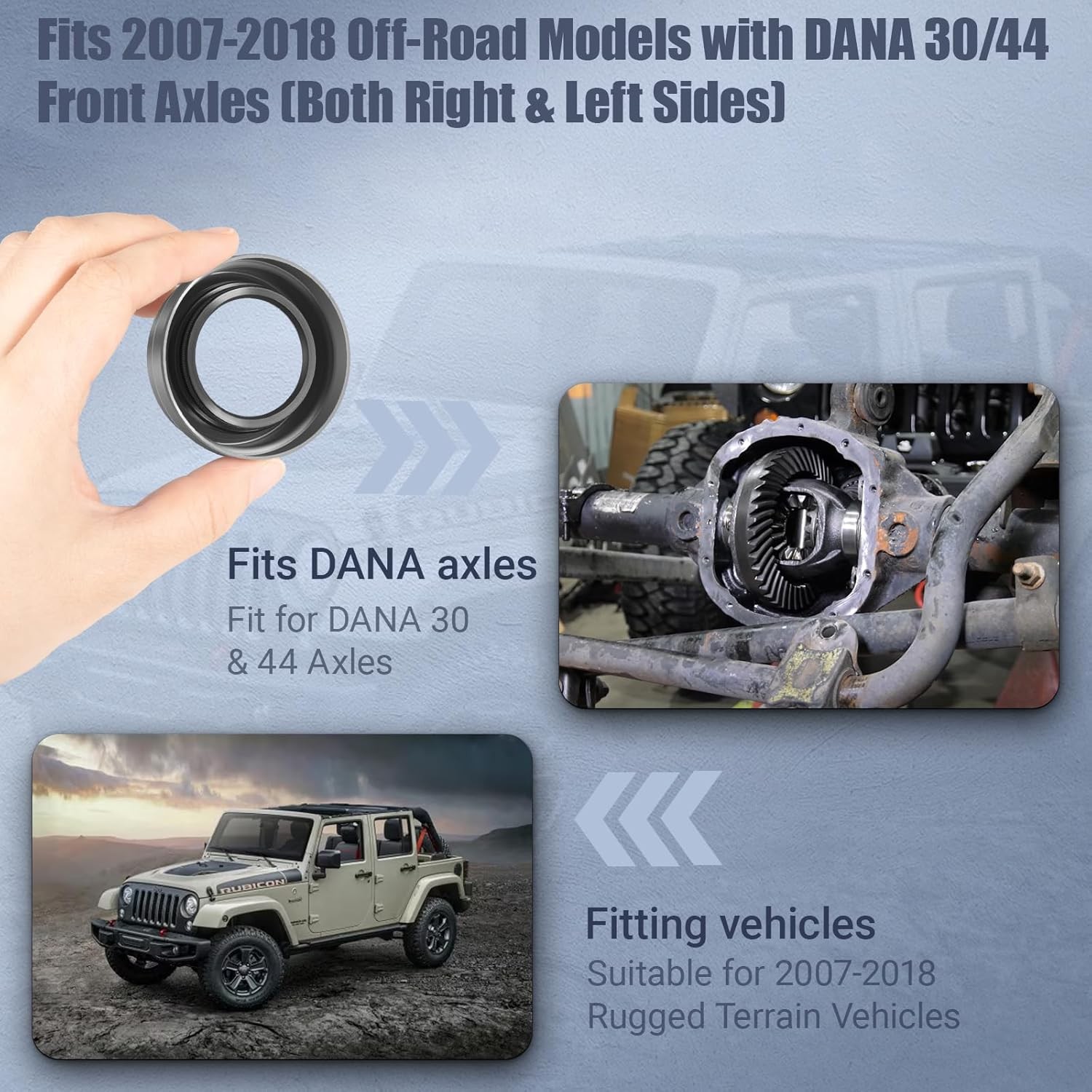 Front Axle Tube Seal for Dana 30 & 44, Fits 2007-2018 JK, Both Sides