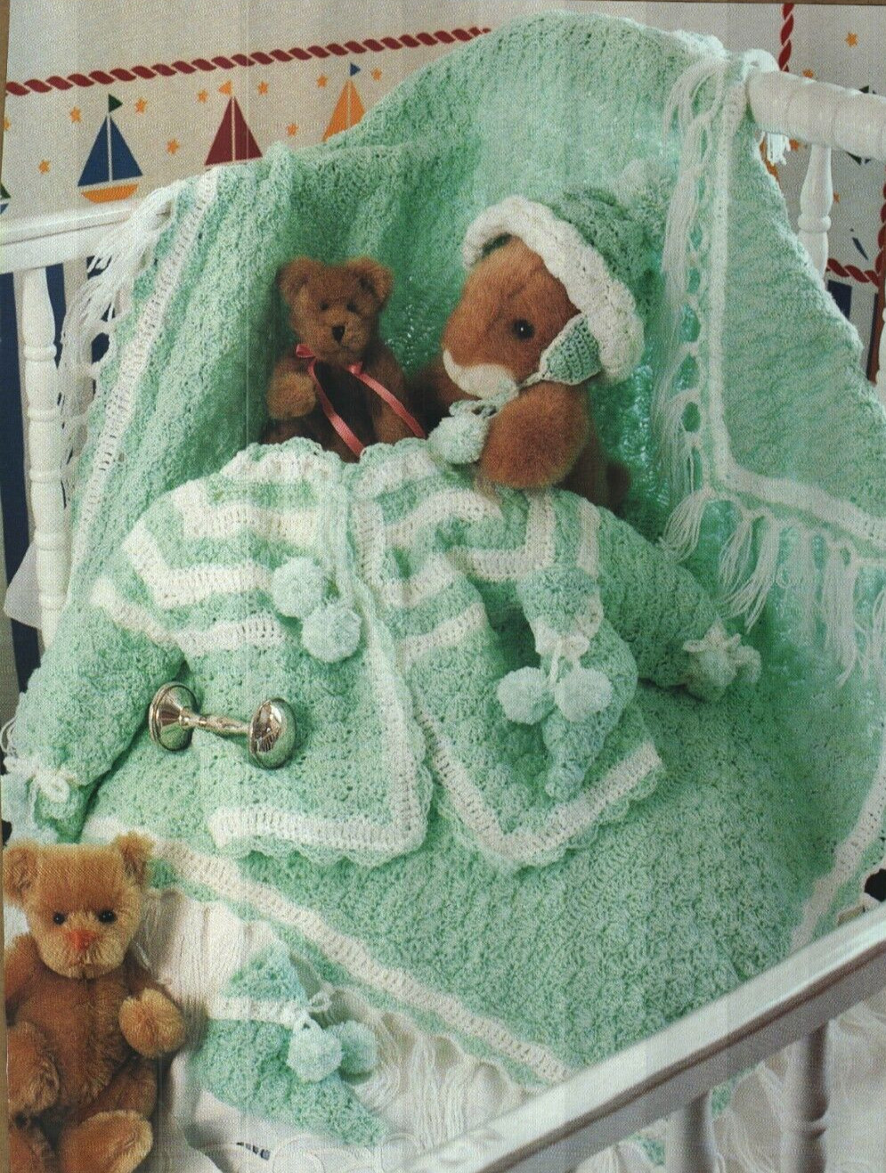 LITTLE PIXIE BABY SWEATER HAT BOOTIES & AFGHAN SET CROCHET PATTERN INSTRUCTIONS