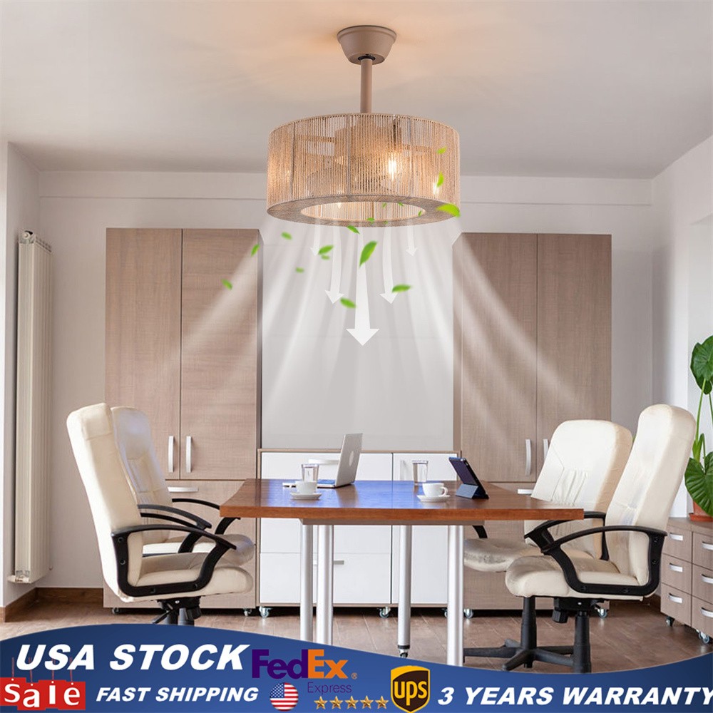 18" 6-Gears Caged Ceiling Fan Light Flush Mount Lights kit With Remote Control