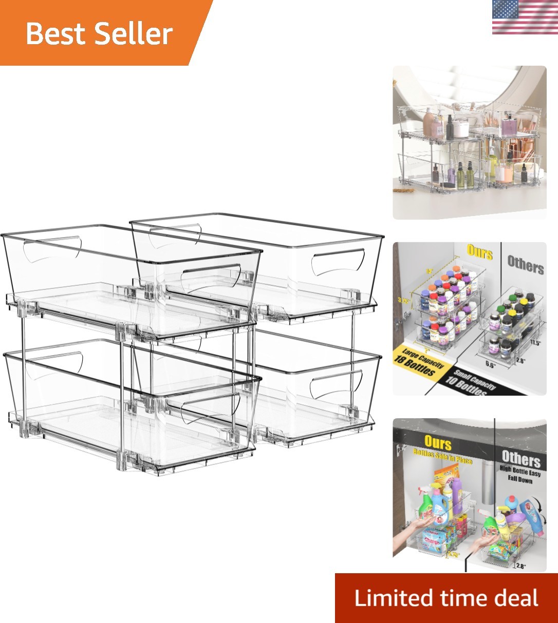 Space-Saving 2-Pack Clear Drawer Organizers - Lightweight & Easy Access