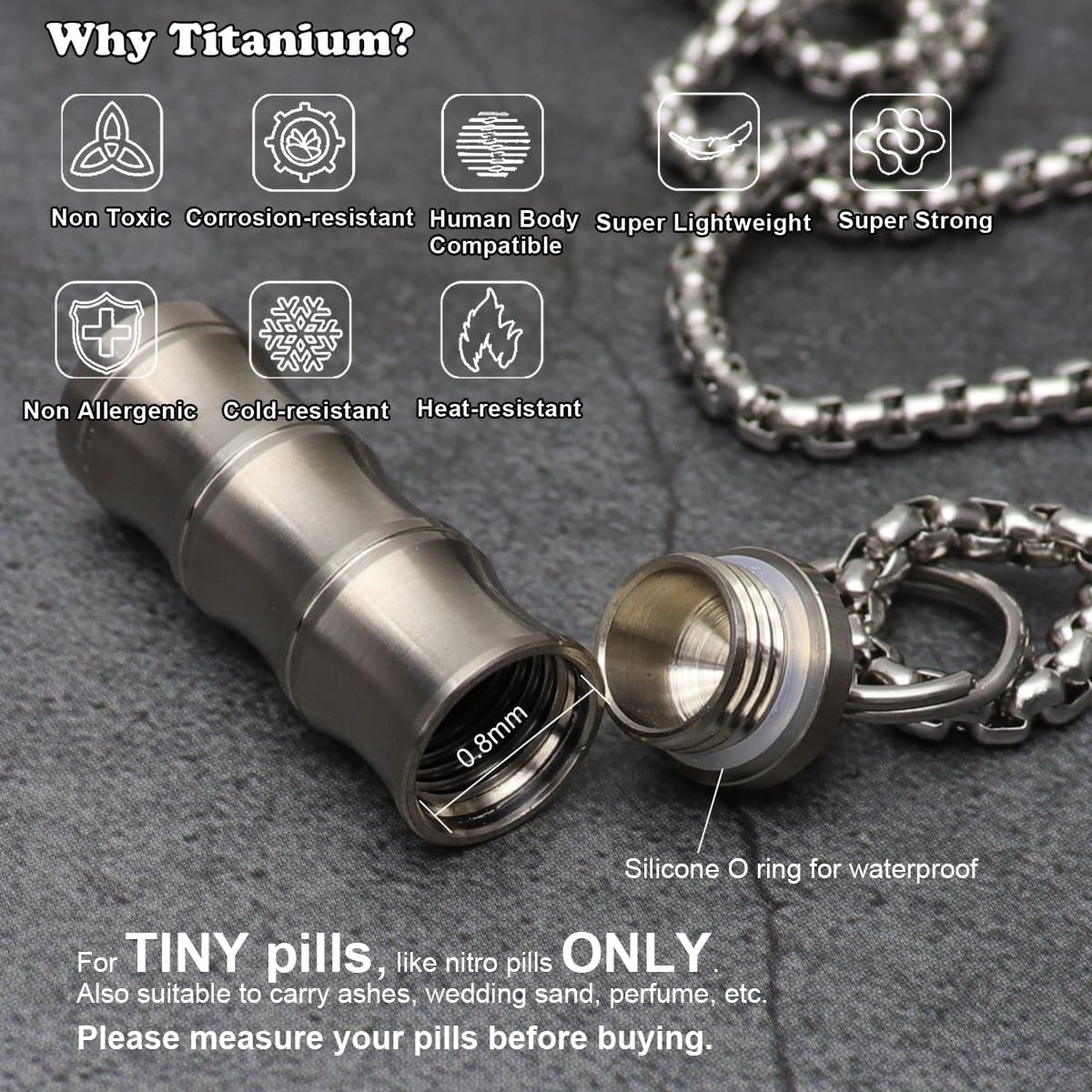 Titanium Small Pill Box Case Necklace Nitro Mini Tc01-ti-bamboo