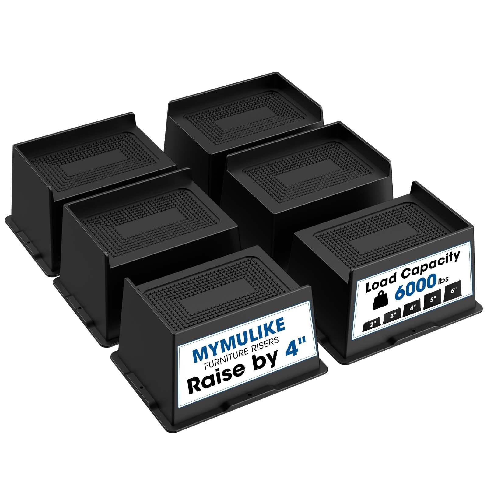Bed Risers 4 Inch Heavy Duty Oversized Furniture Lifts Blocks Black 6 PCS