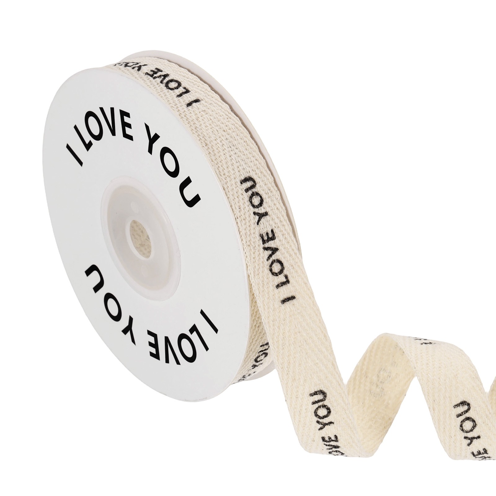 Cotton Twill Ribbon 0.6"/1.5cm 10 Yards I LOVE YOU Ribbon Black