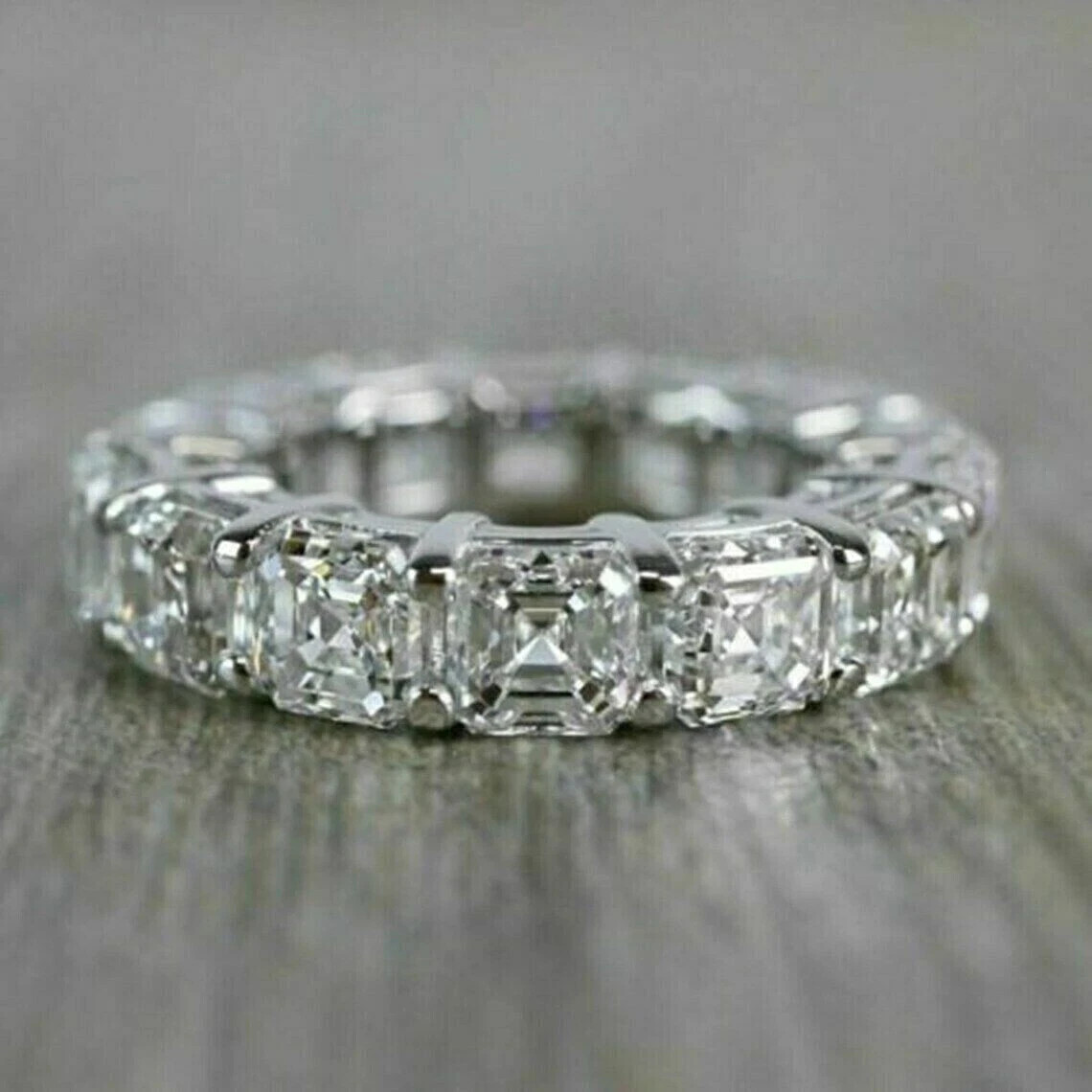4Ct Asscher Cut Lab-Created Diamond Band Ring In 14K White Gold Plated Silver