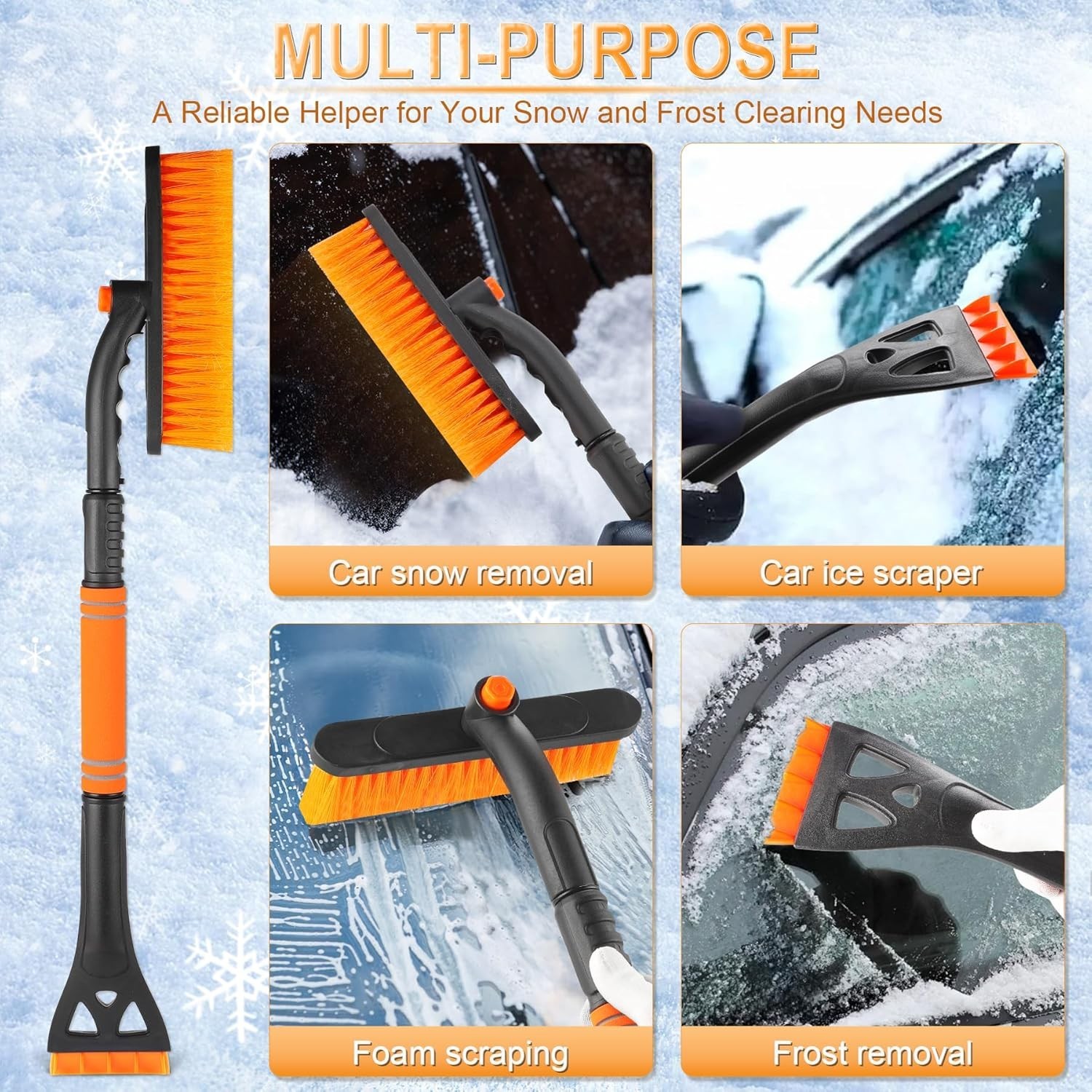 32" Extendable Ice Scraper & Snow Brush - 360° Rotating for Ultimate Convenience