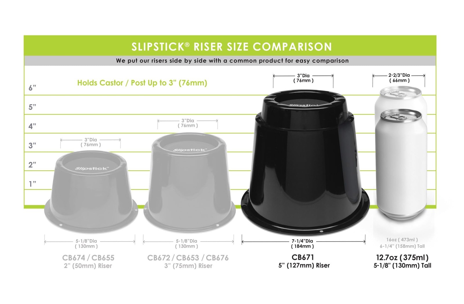 5" Bed Risers, Steel Reinforced, 2,640 lbs Support, Stackable, 4 Pack, Black